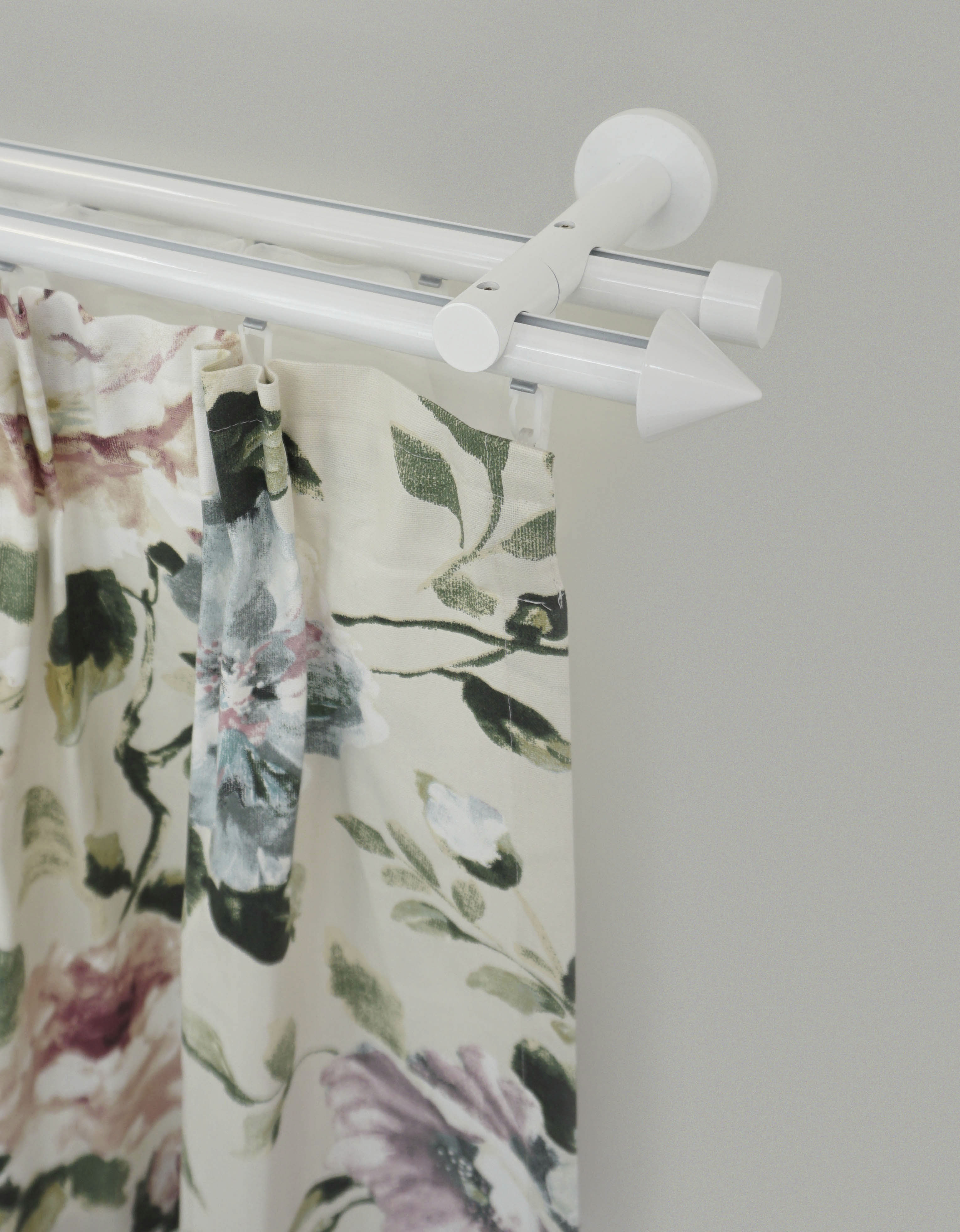 GARESA Gardinenstange "WHITE" Ø 20 mm 2 läufig-läufig Wunschmasslänge Vorhanggarnitur, Innenlauf, verlängerbar, Wandmontage, Endknopf Spitze