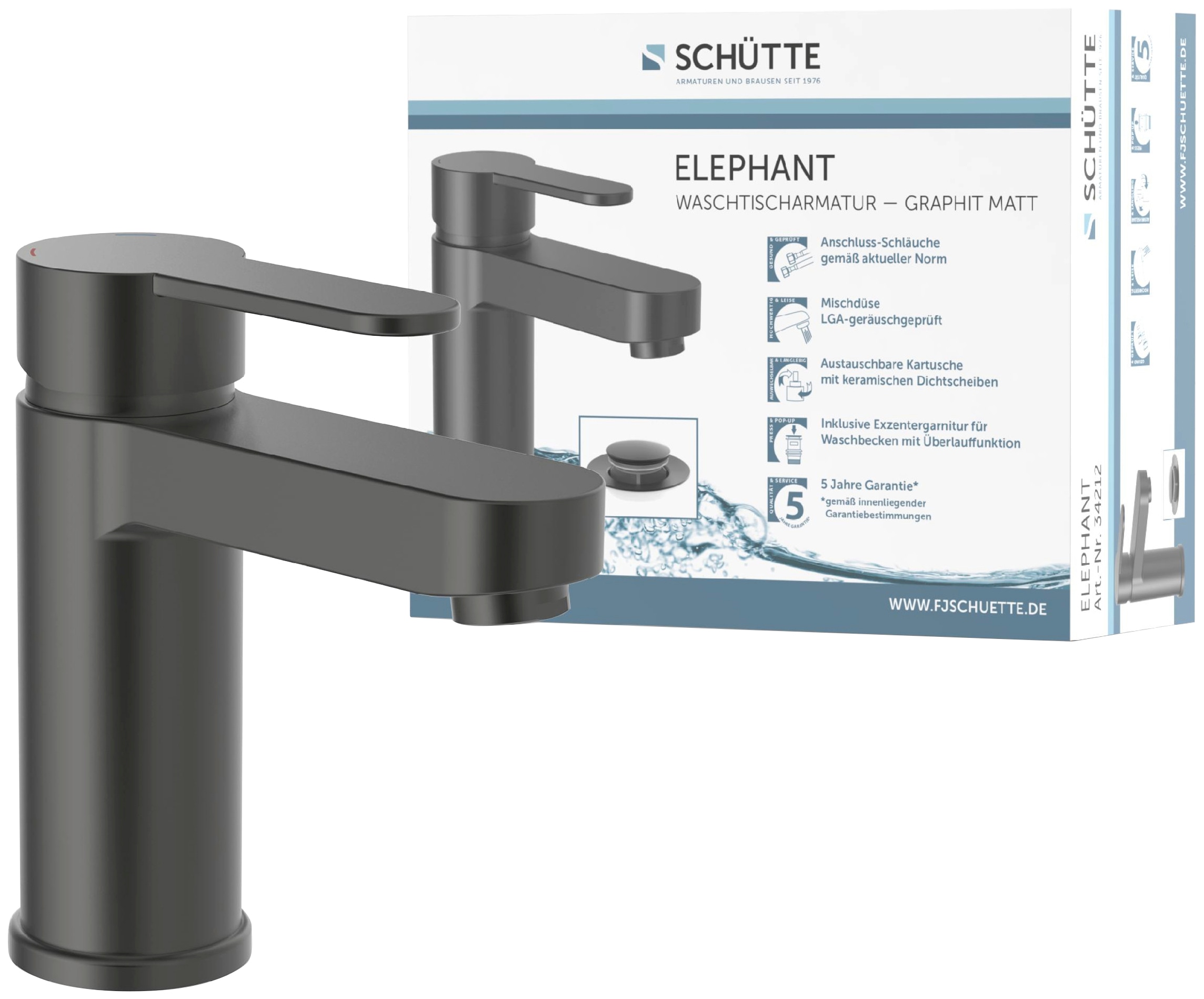 Schütte Waschtischarmatur »ELEPHANT«, inkl. Pop-up, geräuscharm, Marken-Mischdüse, leichte Montage
