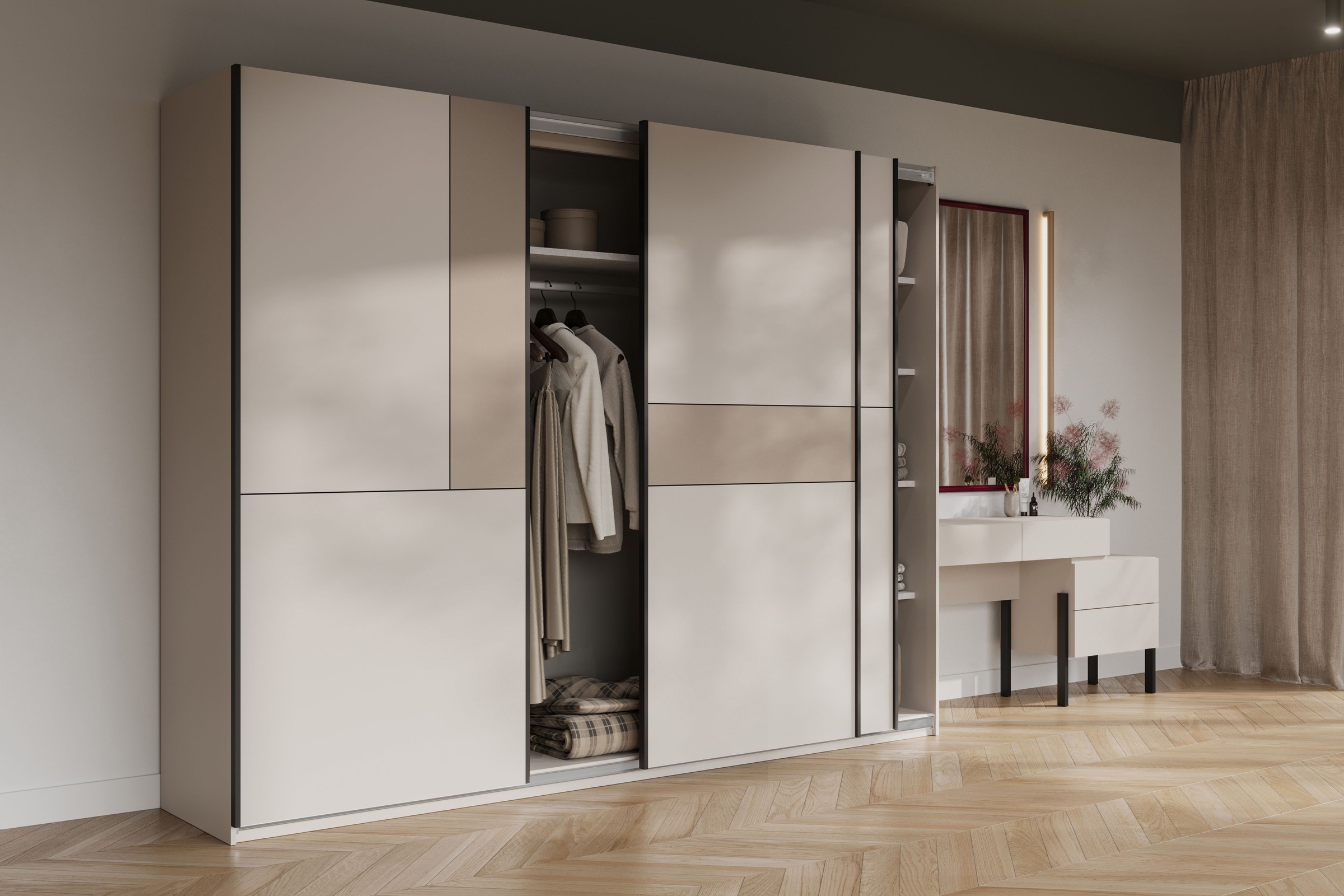 Home affaire Schiebetürenschrank »Cube Garderobenschrank incl.kompletter Innenausstattung«, Moderner Kleiderschrank, Schiebetürenschrank, Garderobe