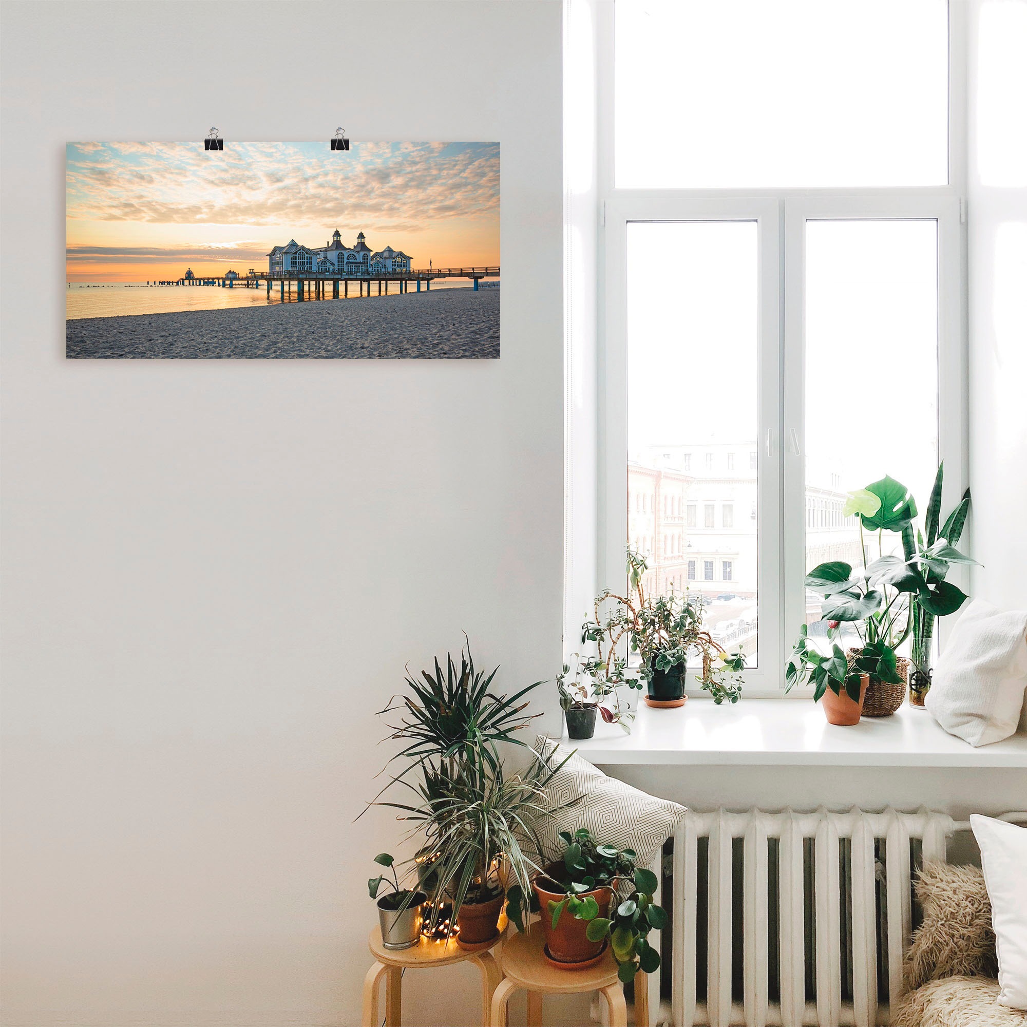 Artland Wandbild »Seebrücke Sellin bei Sonnenaufgang«, Strand, (1 St.), als Leinwandbild, Poster, Wandaufkleber in verschied. Grössen