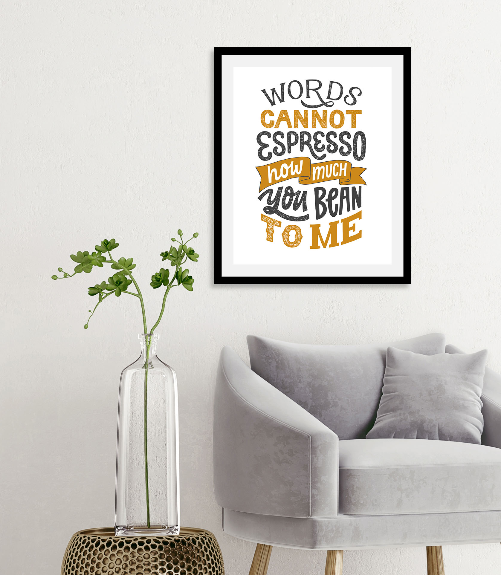 queence Bild "Espresso Bean" Humor Kaffee Kaffee Bilder Schriftzug Schriftzüge 1 Stk. tlg. gerahmt