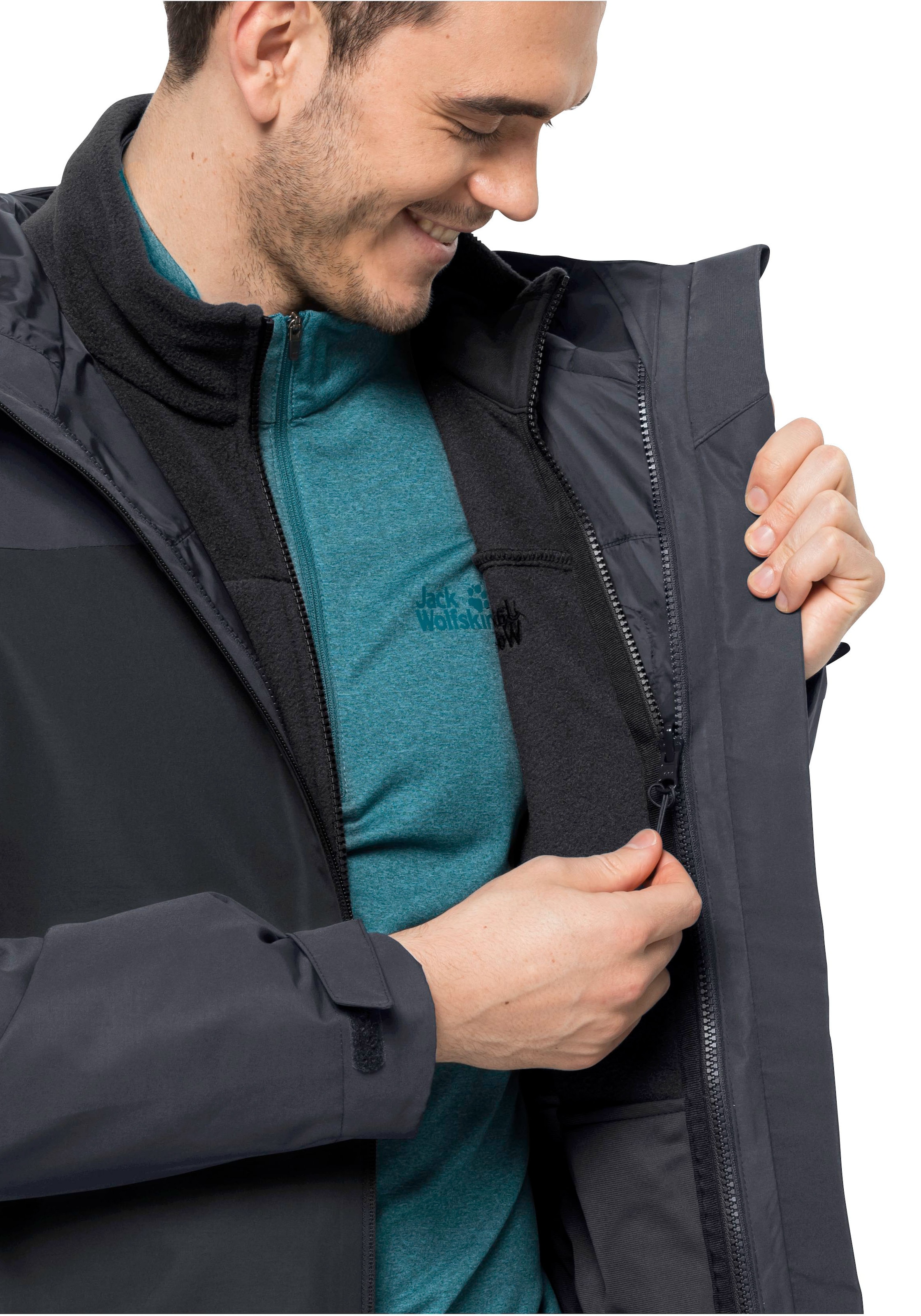 Jack Wolfskin 3-in-1-Funktionsjacke »TAUBENBERG 3IN1 JKT M«, mit Kapuze, Wasserabweisenden Reissverschlüssen, Wasserdicht, Atmungsaktiv