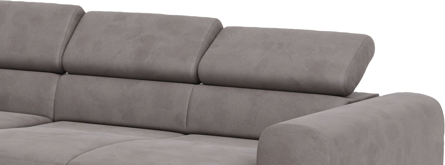 Places of Style Ecksofa »Carlo L-Form«, mit Kopfteilverstellung & Holz-Rahmenoptik, wahlweise Relaxfunktion