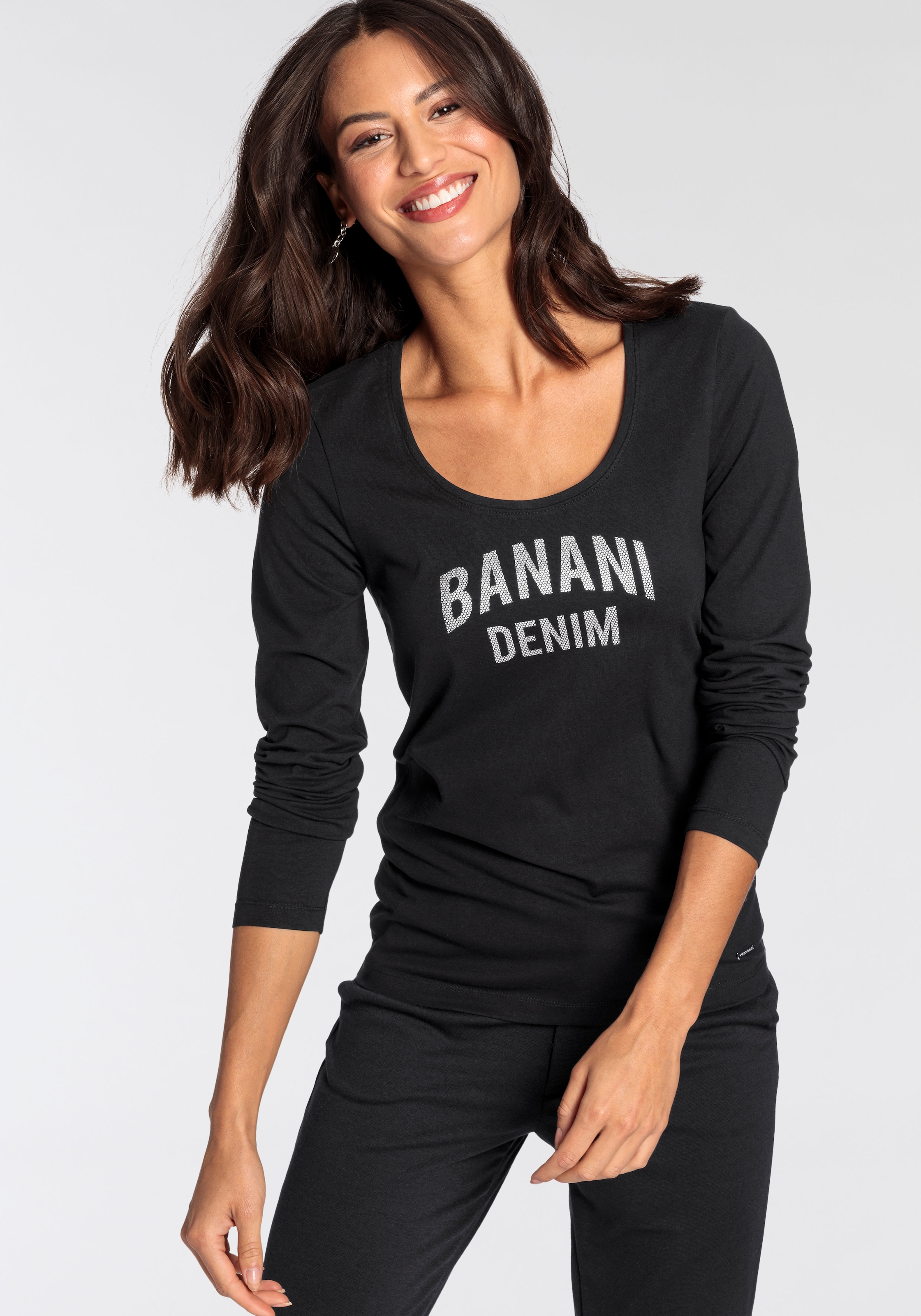 Bruno Banani Schweiz mit shoppen Langarmshirt, bei Jelmoli-Versand online Logo-Applikation