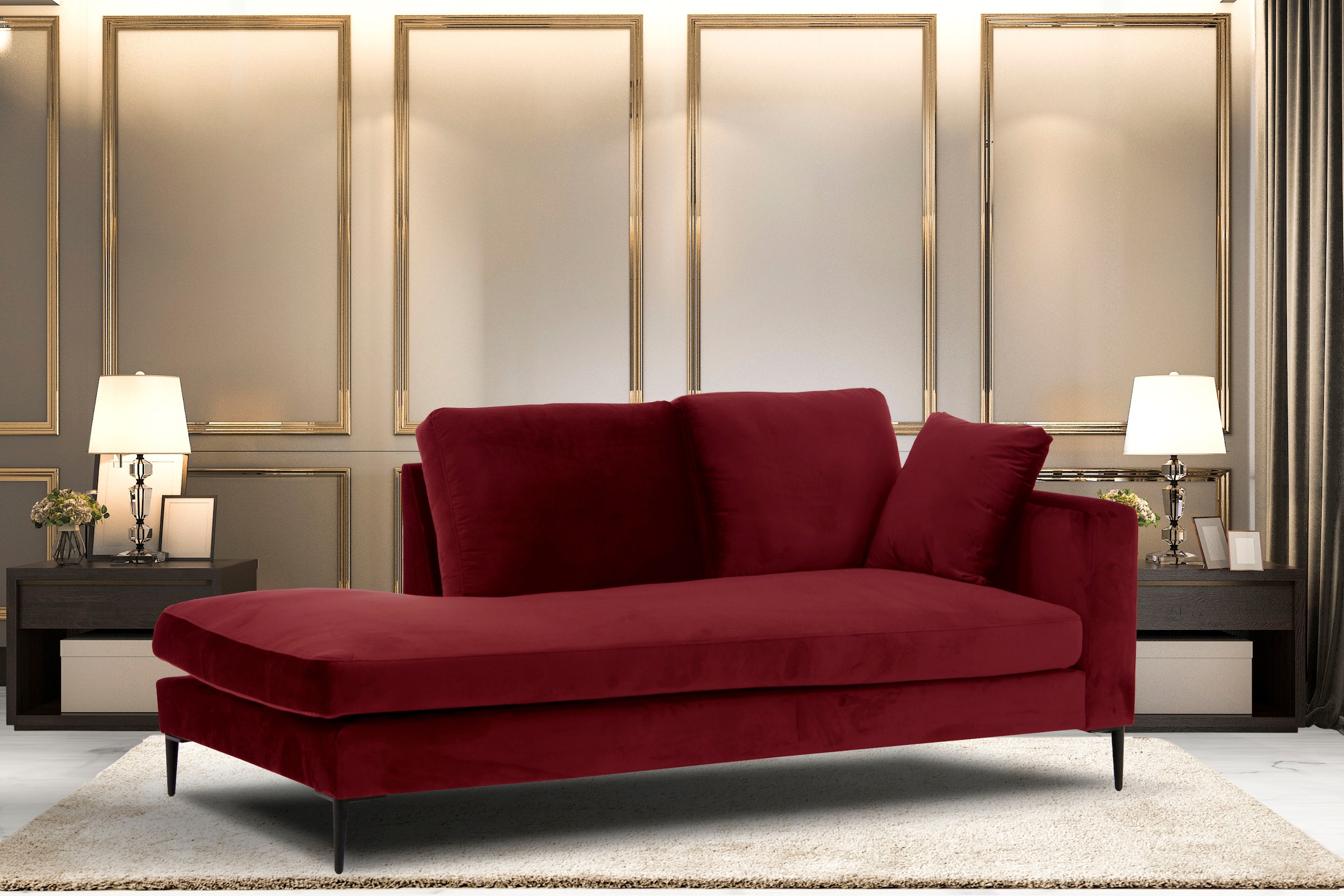 Leonique Recamiere »Cozy Chaiselongue, Masse B/T/H: 195/97/80 cm«, mit losen Kissen und Metallbeinen, Armlehne links oder rechts wählbar