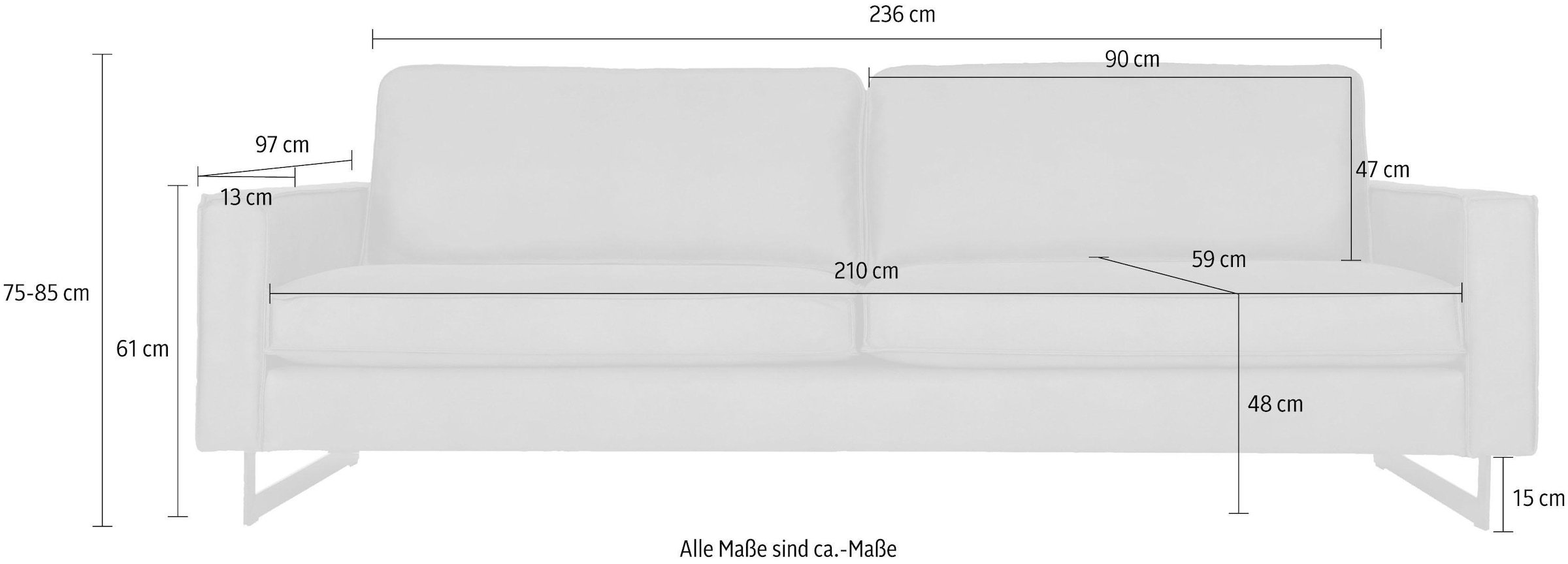 Places of Style 3-Sitzer »Maxi-Ausführung Pinto, 236 cm, Cord, Chenille, Lederoptik«, mit Keder, schwarze Metallfüsse, Wellenunterfederung
