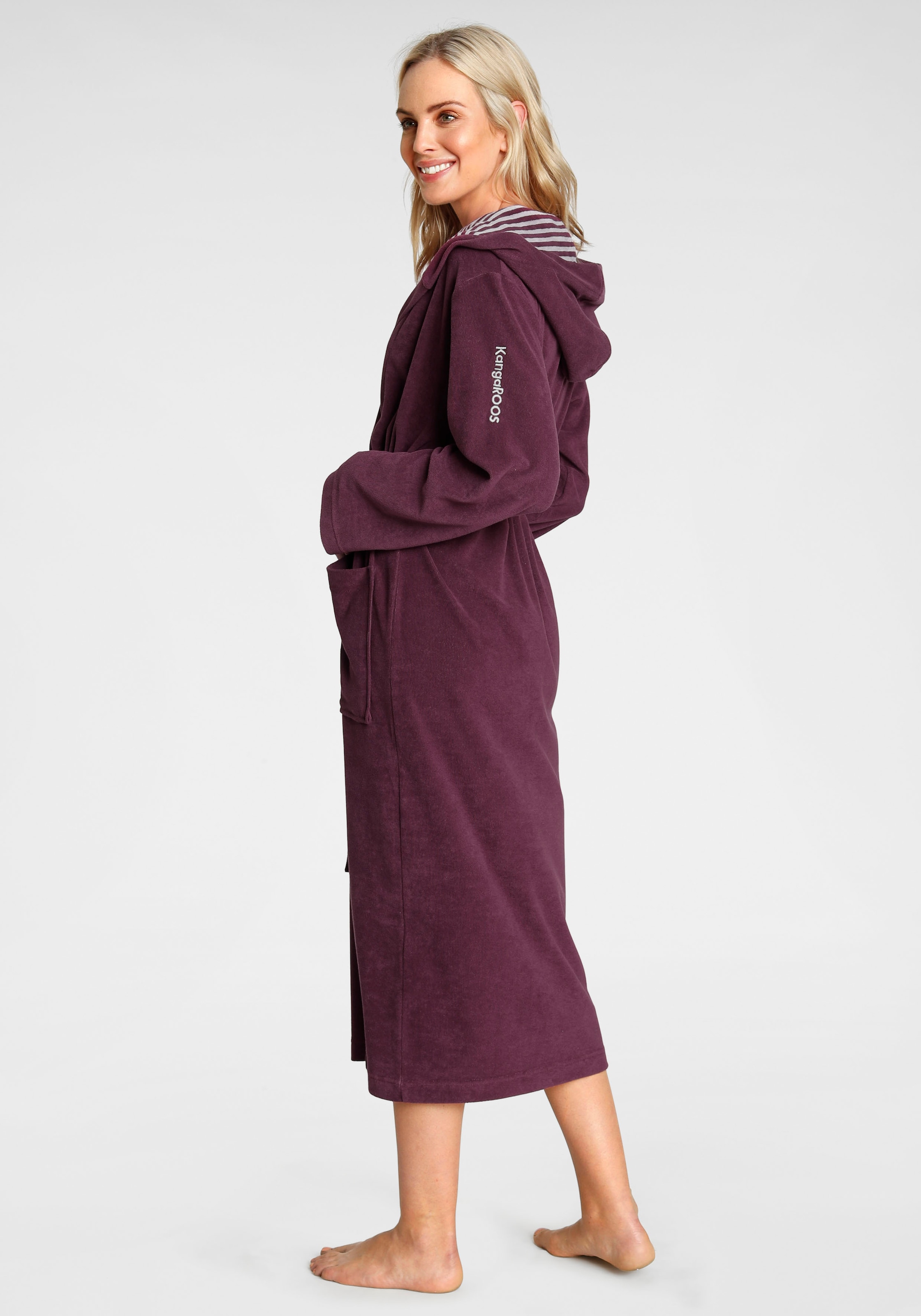 KangaROOS Damenbademantel »Dalia«, (1 St.), Uni-Farben und innen mit Streifen, Bademantel mit Taschen, XS-3XL