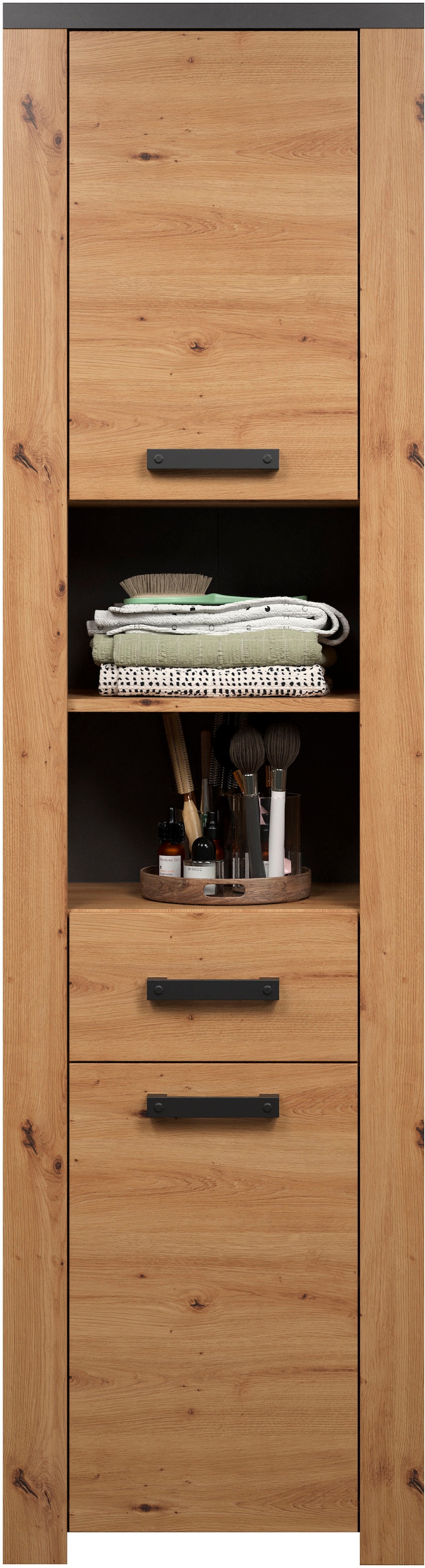 Home affaire Hochschrank »Ambres«, (1 St.), Badschrank in matter Echtholzoptik - Masse (B/T/H) 53/35/196 cm