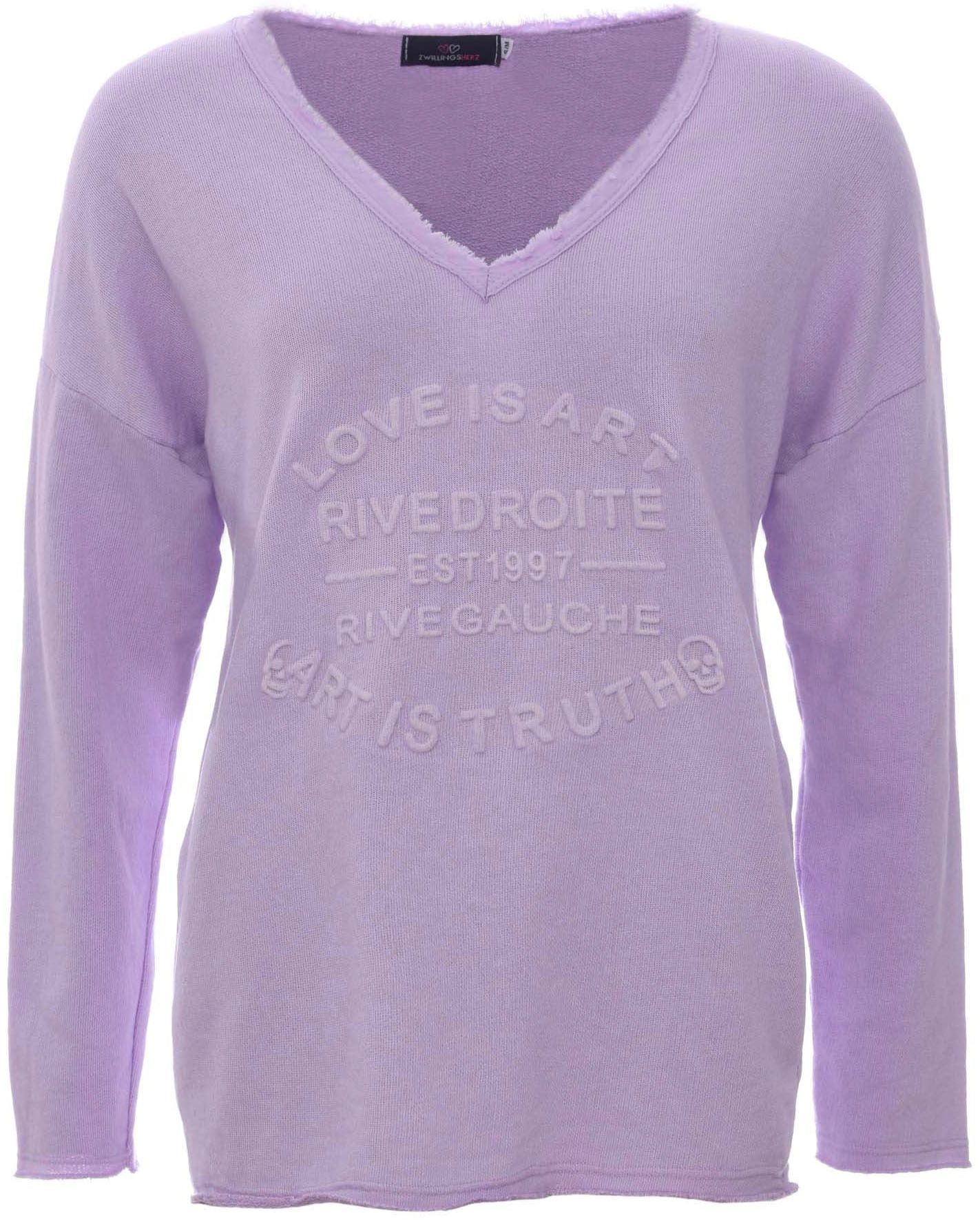 Zwillingsherz Sweatshirt, mit ausgefranstem V-Ausschnitt im Vintage Look