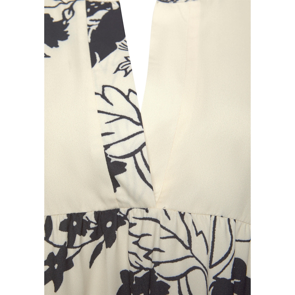 LASCANA Blusenkleid, in weiter Form mit Volants und Blumenprint, Tunikakleid, Strandkleid