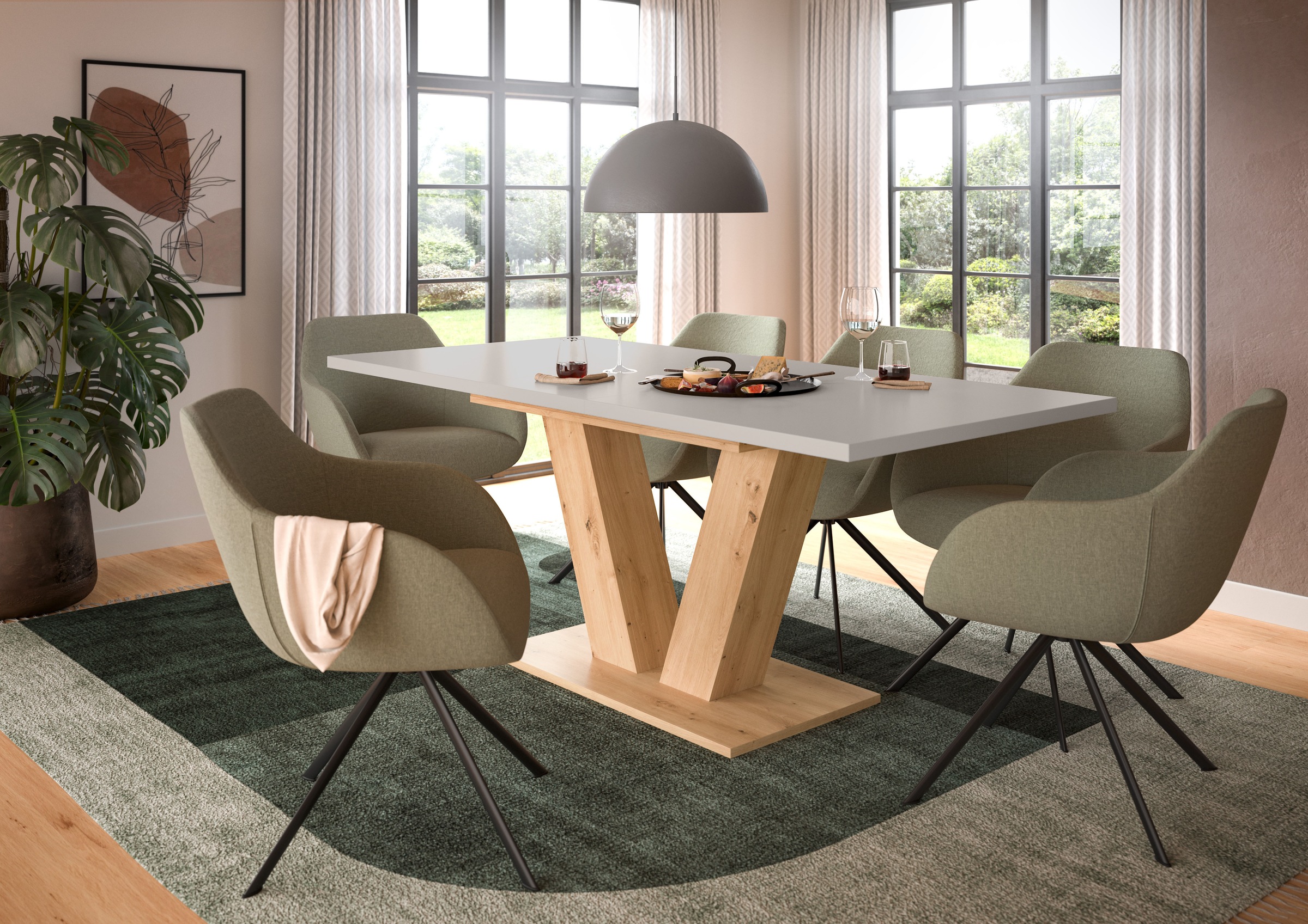Home affaire Esstisch "Motus, ausziehbar 150 -190 cm, inklusive 40 cm Einlegeplatte" Set, 1 Stk. tlg. V-Gestell mit Bodenplatte, Tisch, Küchentisch, Esszimmer, Küche