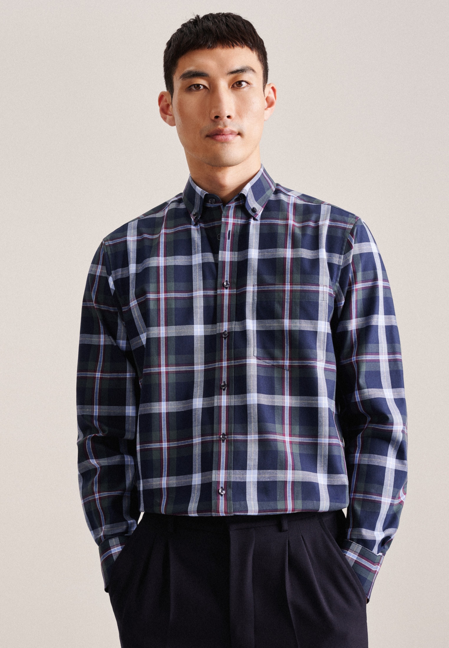 seidensticker Flanellhemd »Regular« Regular 1/1 Button-Down-Kragen Karo