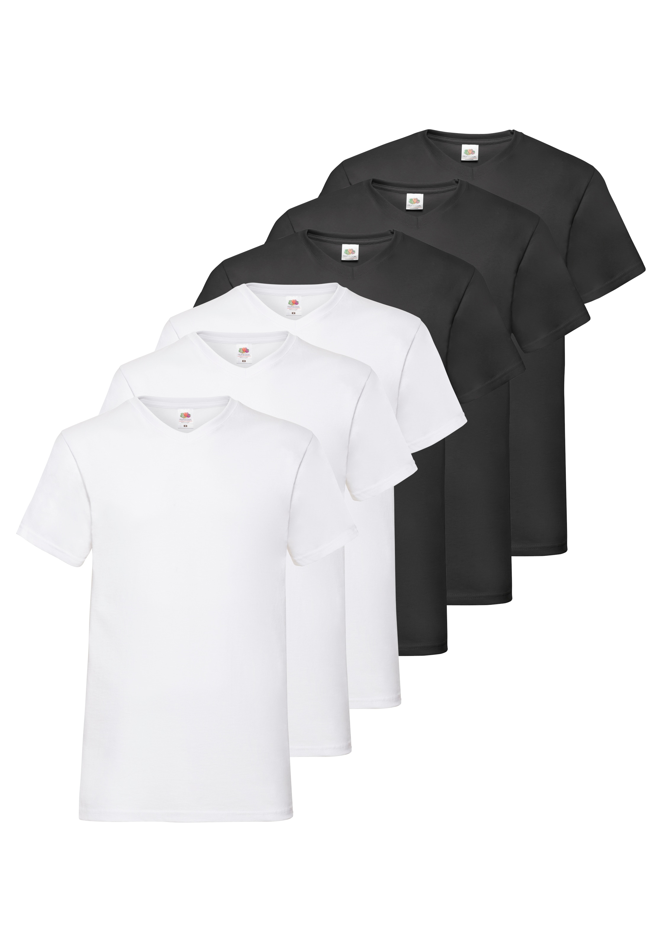 Fruit of the Loom T-Shirt Packung, 6 Stk. aus Baumwolle, V-Ausschnitt, 6-teilig