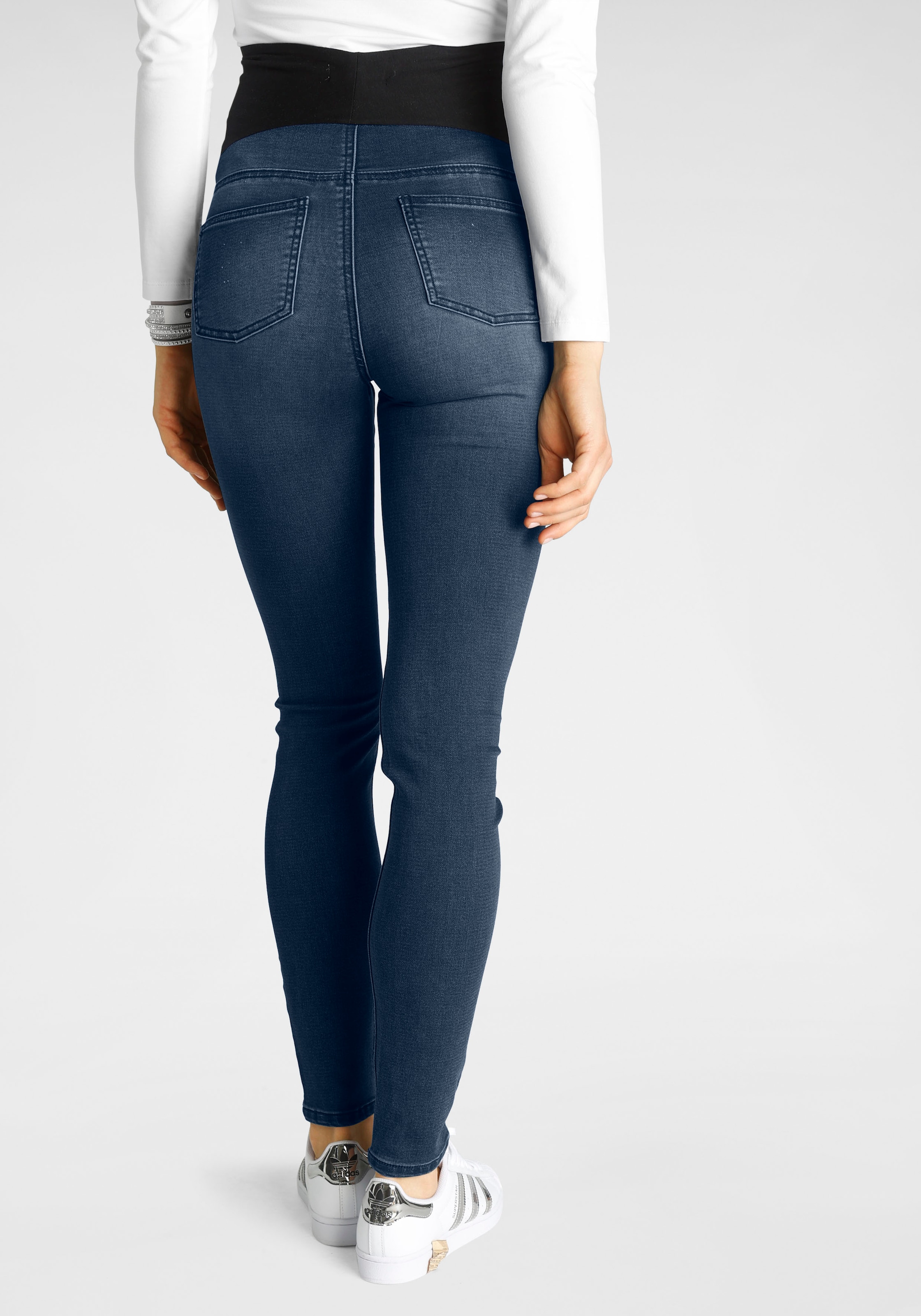 Neun Monate Umstandsjeans »Stretch-Jeans für Schwangerschaft und Stillzeit«, hohe Leibhöhe, ohne Gürtelschlaufen, Used-Waschung