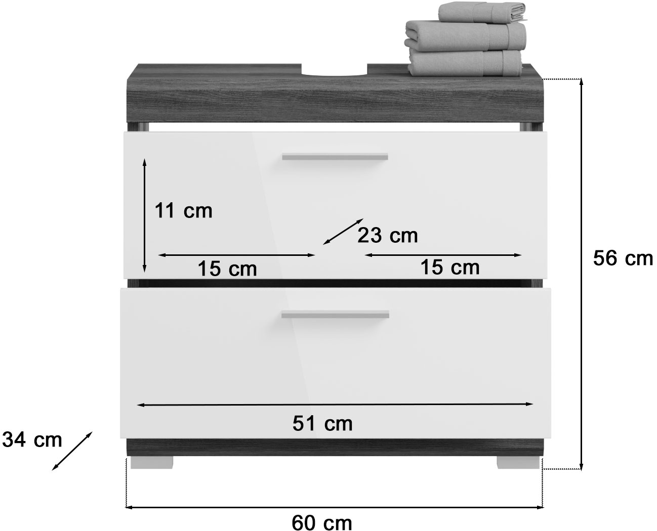 INOSIGN Waschbeckenunterschrank »Siena, Breite 60cm, 2 Schubkästen, mit Siphonausschnitt, MDF-Front«, in verschiedenen Farben erhältlich, Badmöbel, Badschrank, Kommode, Bad