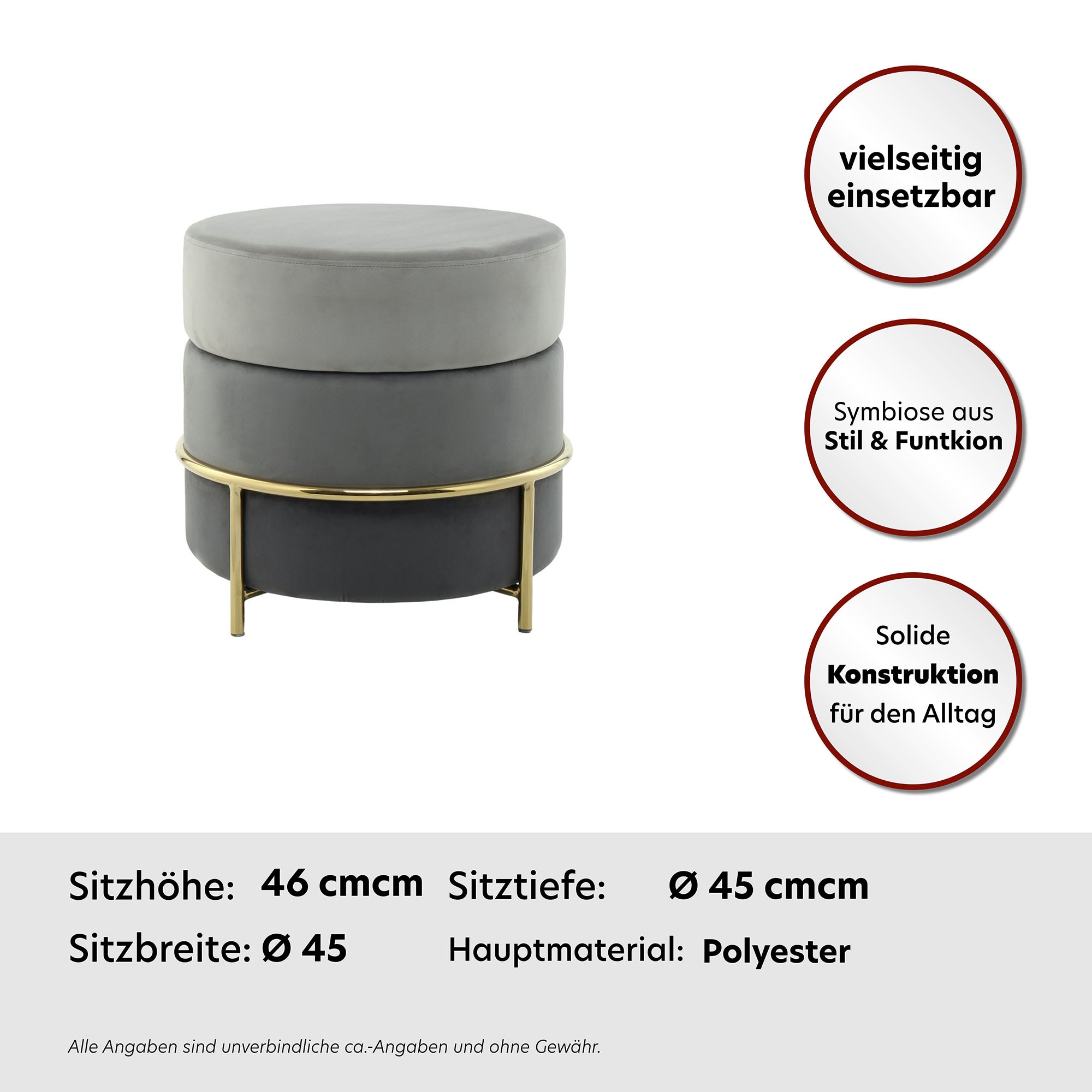 Kayoom Sitzhocker »Hocker Matilda 125, Komfortable runde Form, Gemütlicher Design-Hocker«, (1 St.), samtweich, elegant, gepolstert, grosse Sitzfläche