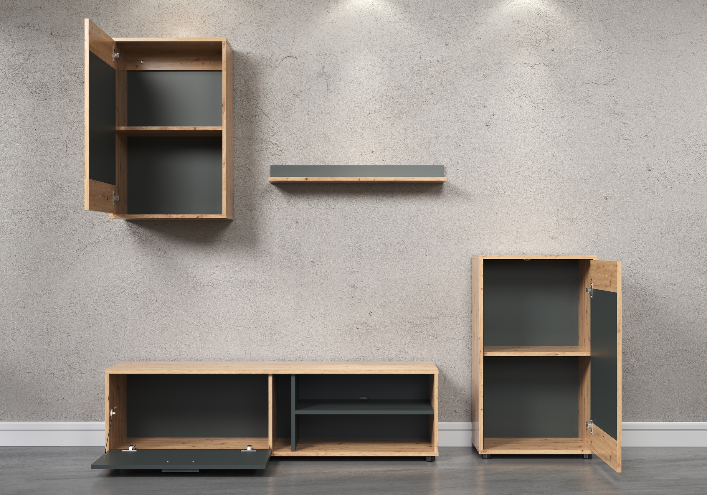 INOSIGN Wohnwand »Valetta«, (Komplett-Set, 4 St.), inkl. Lowboard, Hängeschrank, Wandboard und Highboard
