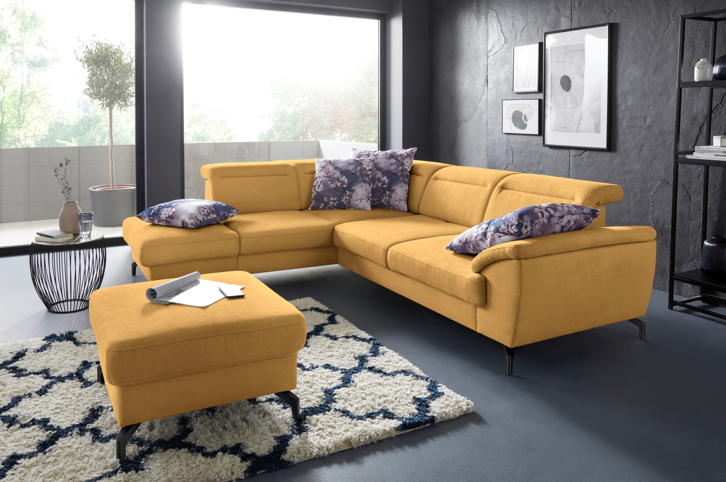 sit&more Ecksofa »Percy L-Form«, 12 cm Fusshöhe, Sitztiefenverstellung, wahlweise in 2 Fussfarben