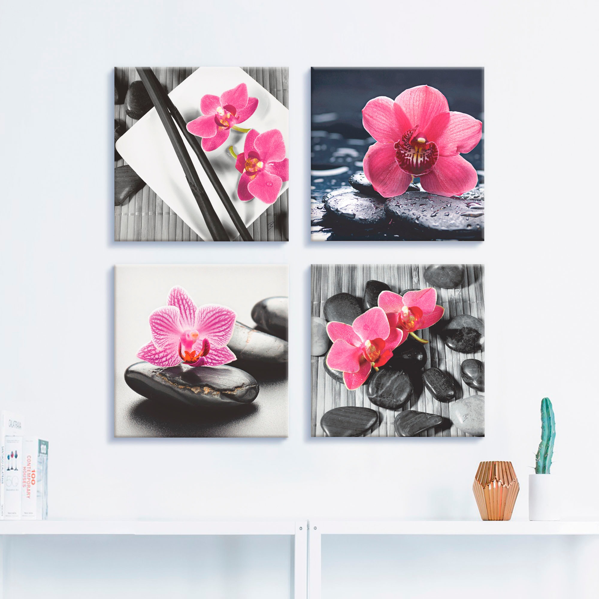 Artland Leinwandbild »Asiatische Komposition Orchidee Zen«, Zen, (4 St.), 4er Set, verschiedene Grössen