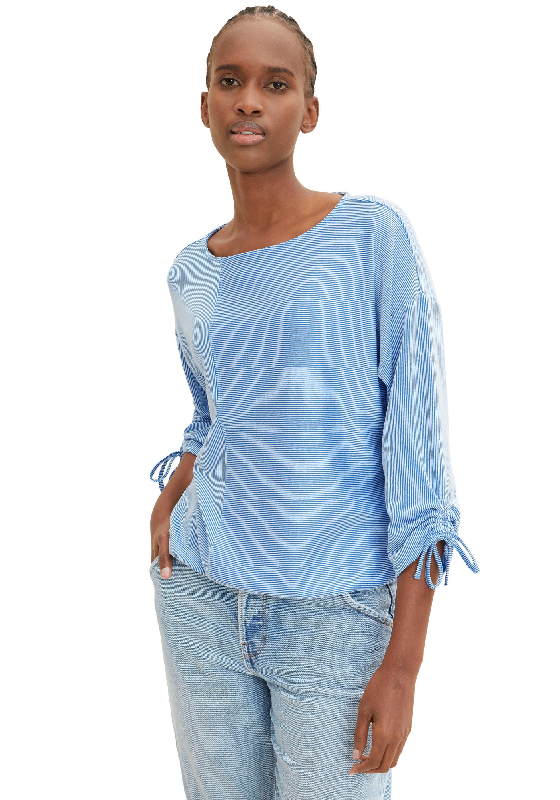 TOM TAILOR Denim 3/4-Arm-Shirt in feiner Rippoptik