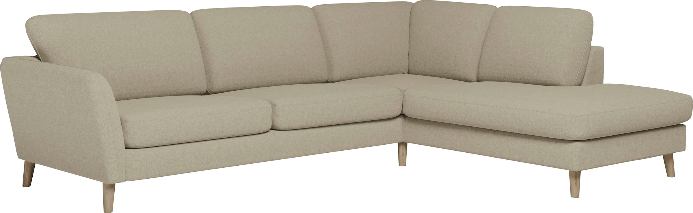 Home affaire Ecksofa »MARSEILLE 278/202 cm, L-Form, Ottom. rechts/links, verschiedene Bezüge«, Massivholzbeine Eiche, Landhausstil, Wellenunterfederung