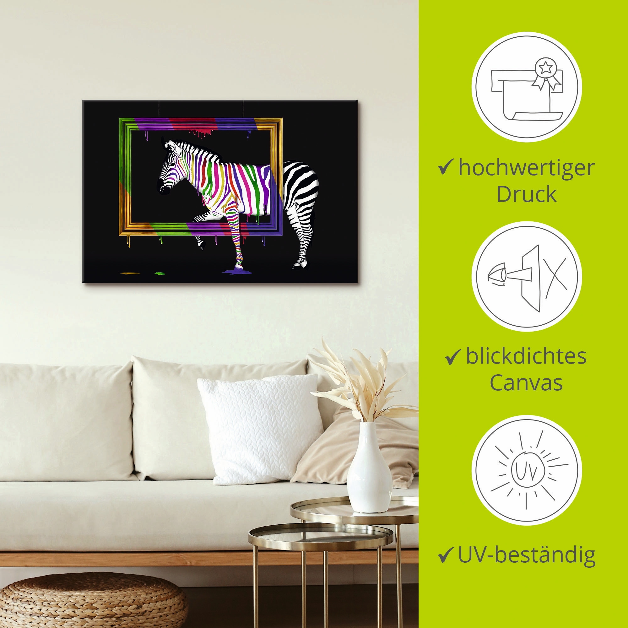 Artland Wandbild »Das Regenbogen Zebra«, Animal Fantasy, (1 St.), als Leinwandbild, Poster, Wandaufkleber in verschied. Grössen