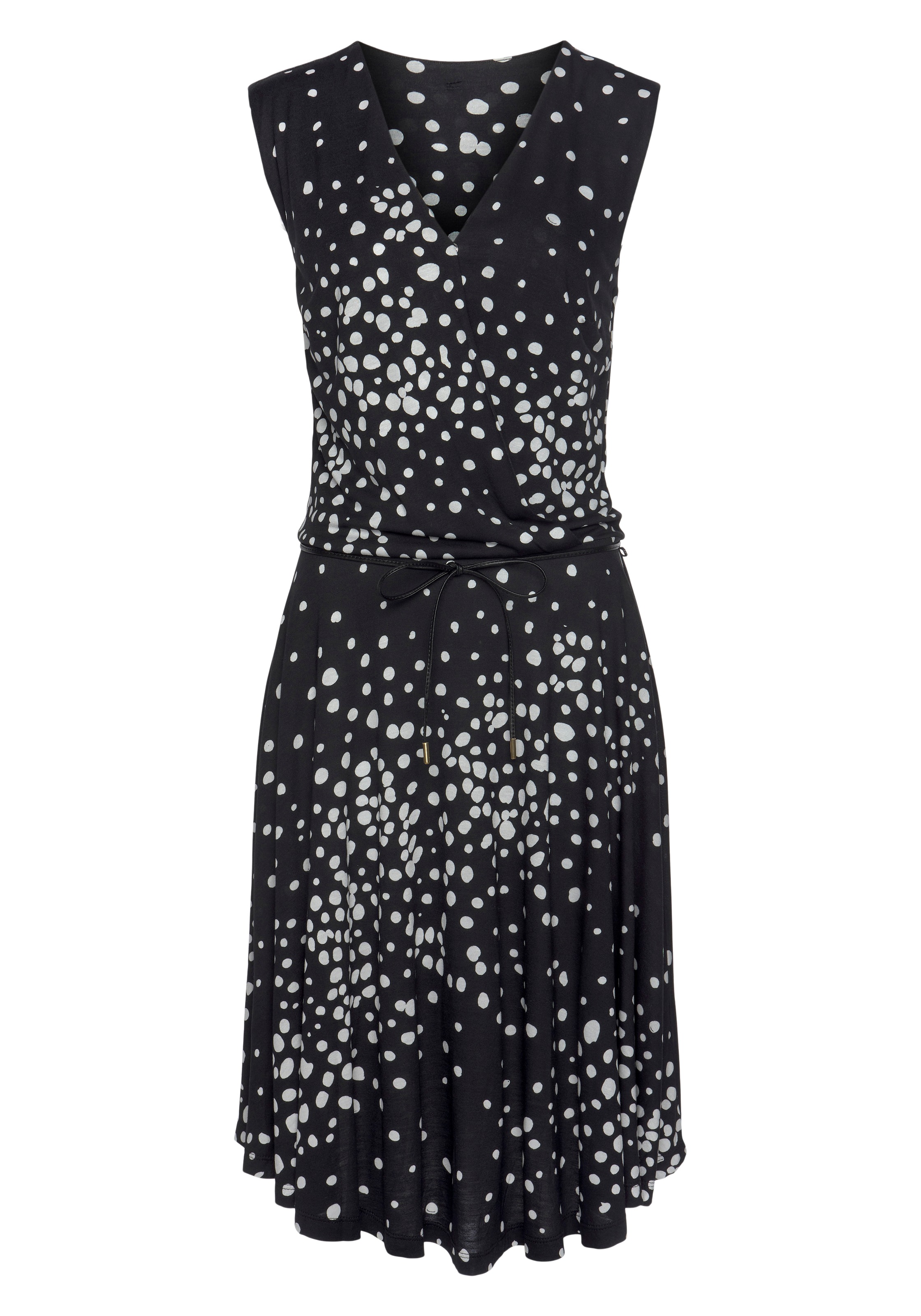 Vivance Jerseykleid mit Bindegürtel, mit Punktedruck und V-Ausschnitt, elegantes Sommerkleid