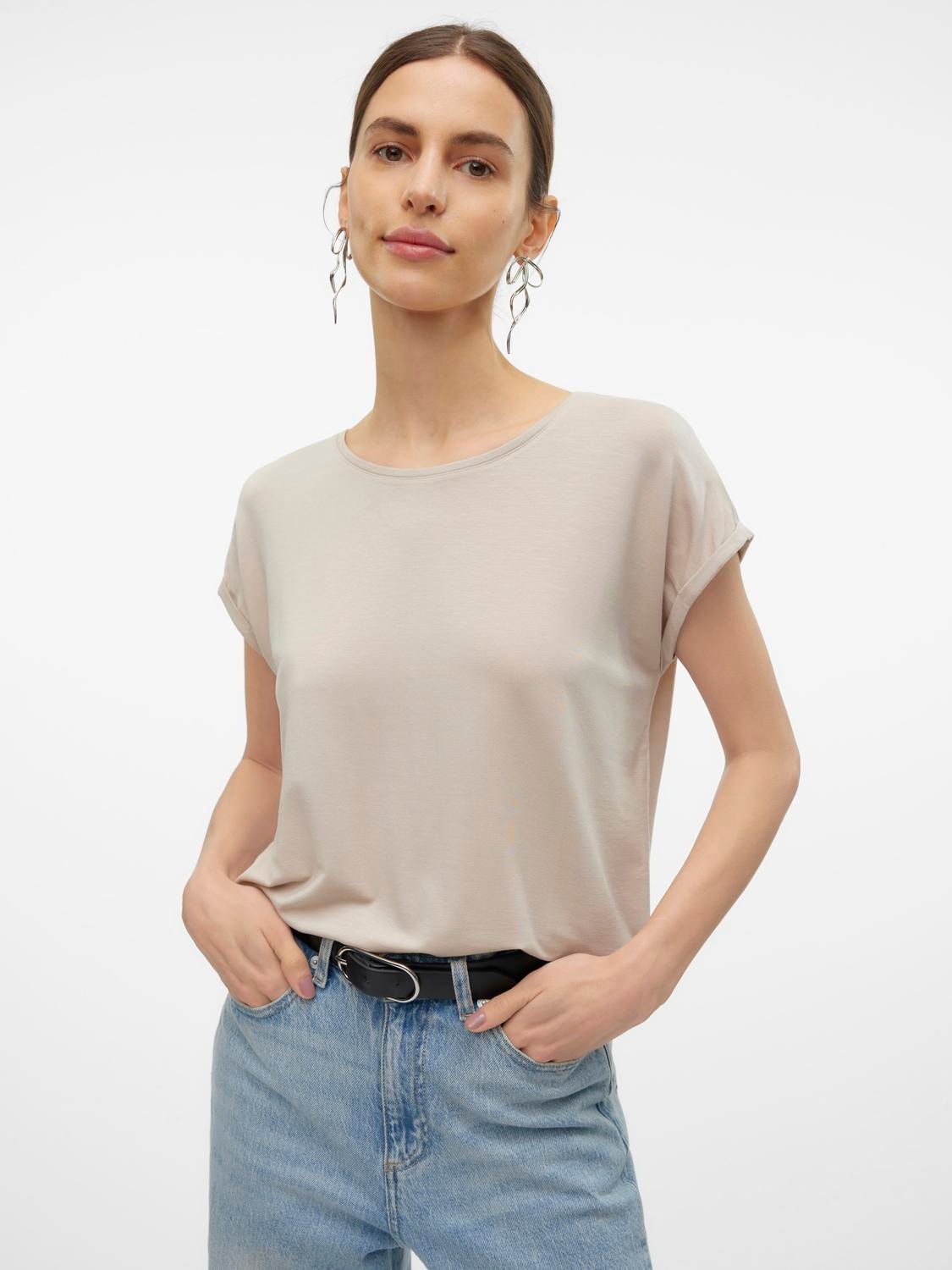 Vero Moda Rundhalsshirt »VMAVA PLAIN SS TOP GAJRS NOOS« Materialmix, regular fit