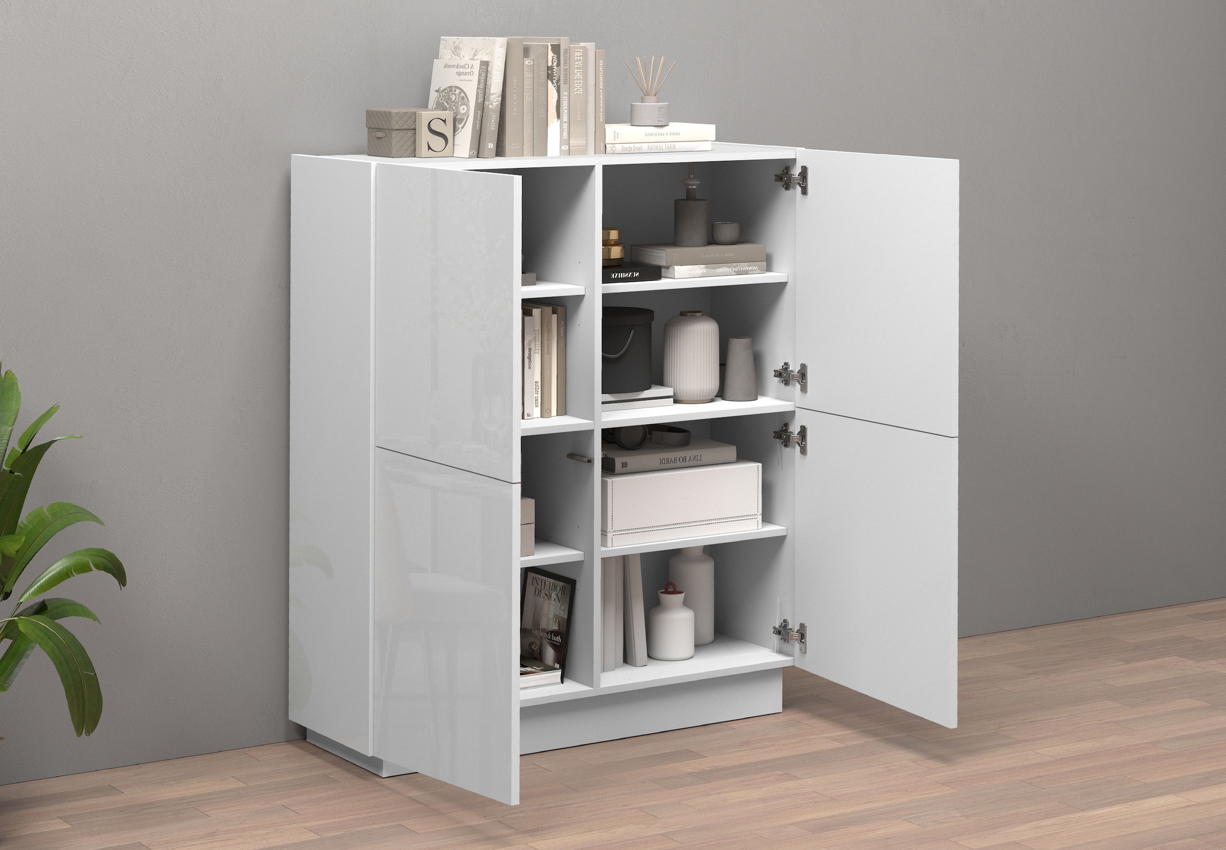 INOSIGN Highboard »VELA, Highboard, Höhe 120 cm,Design mit schrägen Türen«, (1 St.), Made in Italy, Masse-B/T/H: 100x35x120,hohes Sideboard,Anrichte,Kommode