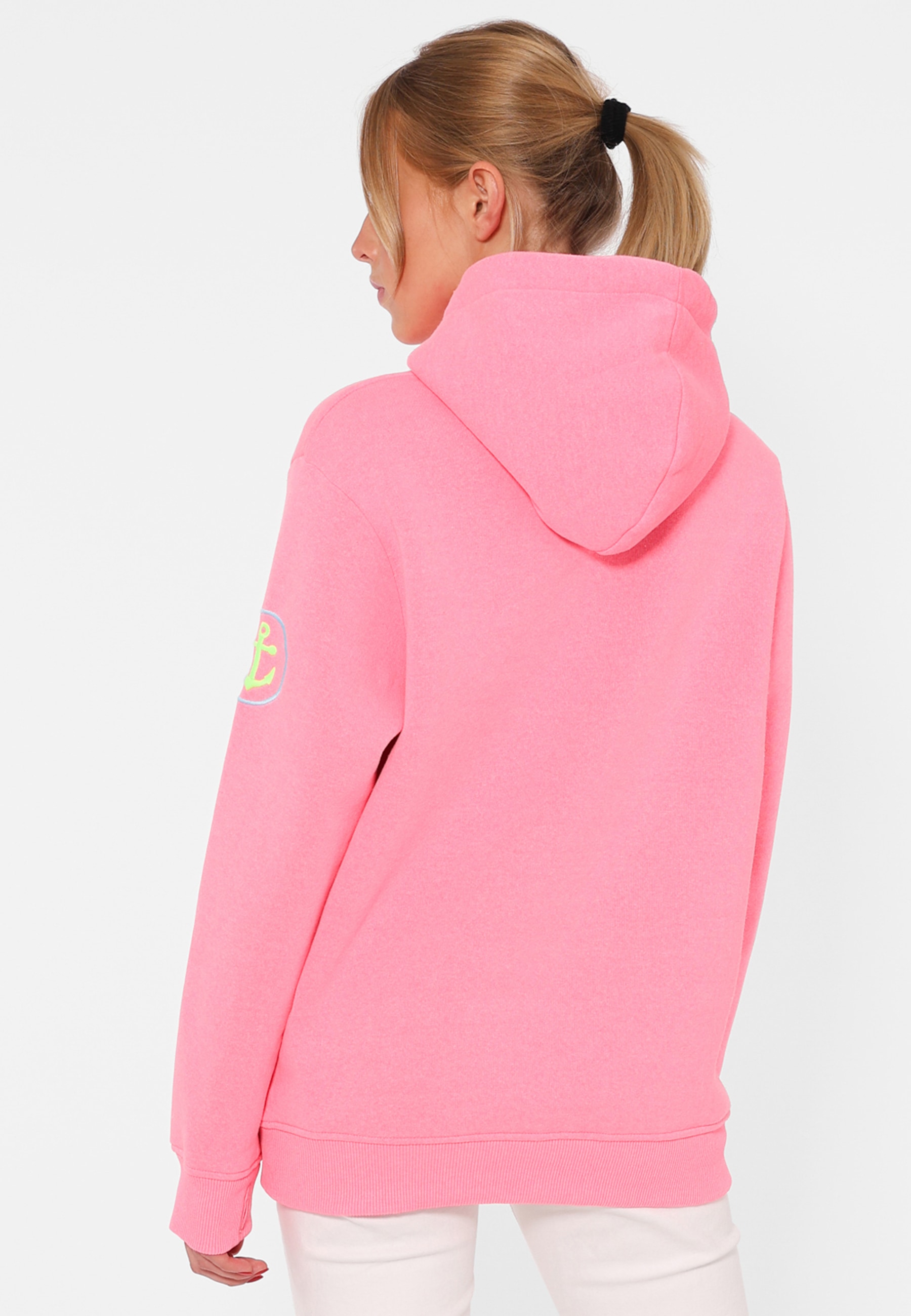 Zwillingsherz Sweat-Hoodie, mit aufgesticktem "MOIN"-Schriftzug in Neonfarben