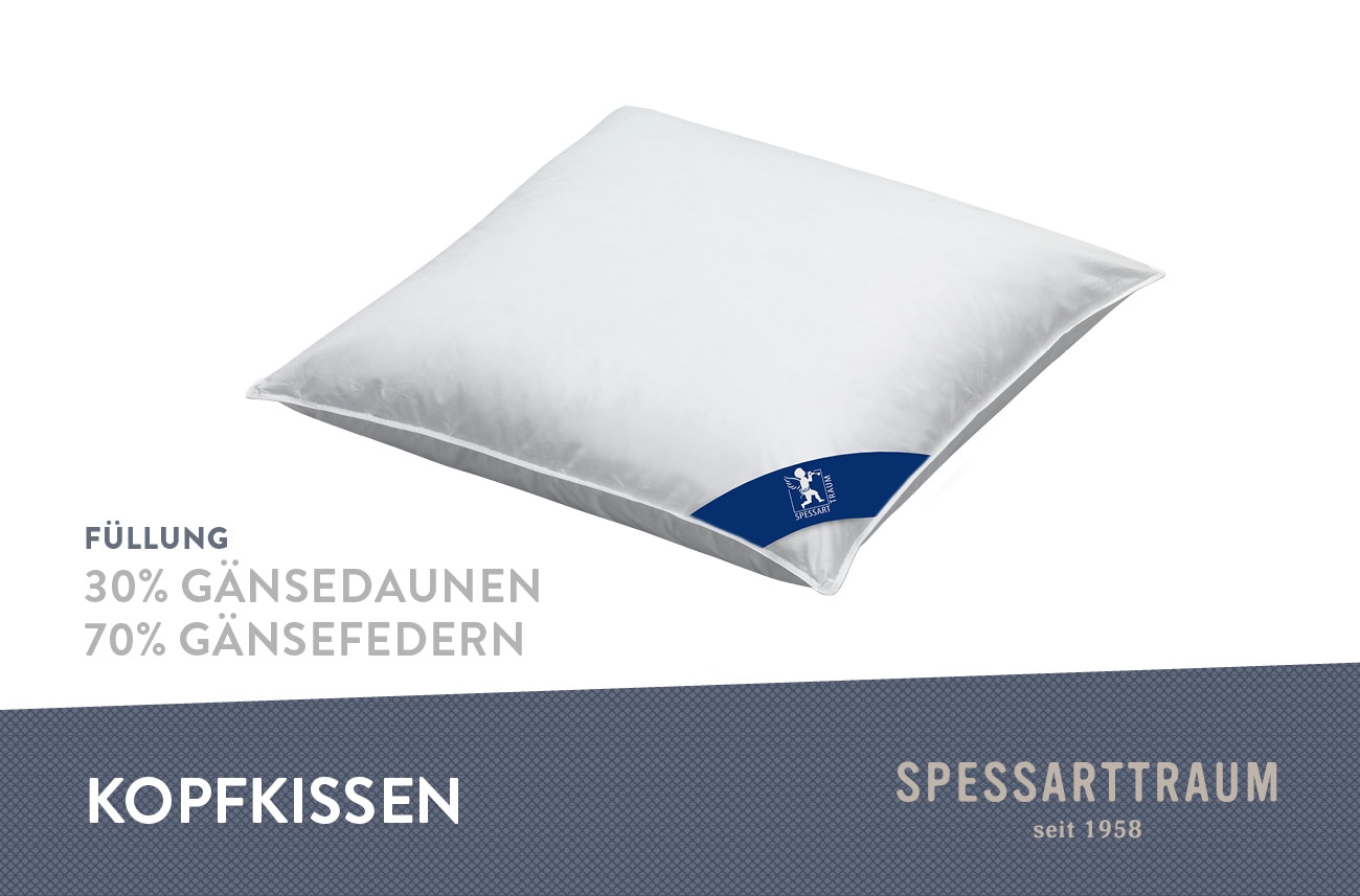 SPESSARTTRAUM Federkissen »Premium******«, Füllung: 70% Gänsefedern / 30% Gänsedaunen, Klasse 1, Downpass zertifiziert, Bezug: 100% Baumwolle, nachhaltig (Made in Green), Hausstauballergiker geeignet, (1 St.), gute Stützkraft