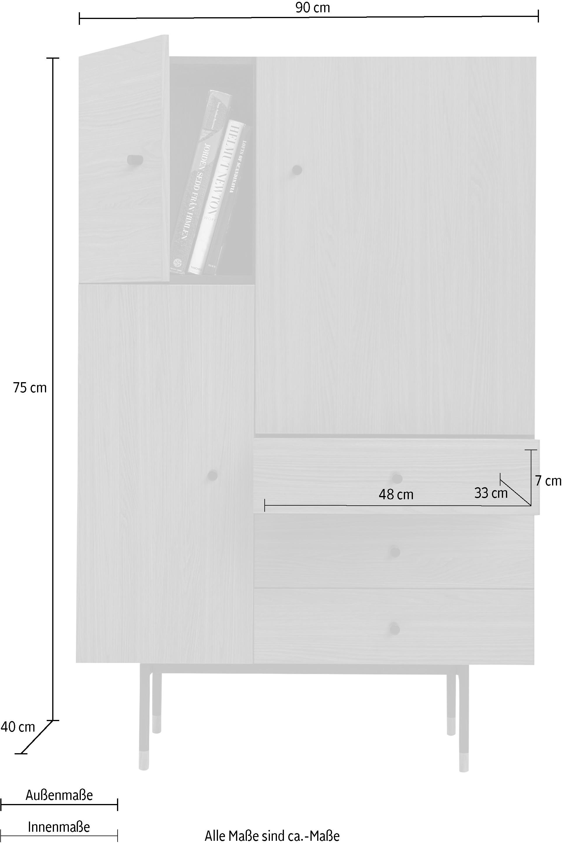 Woodman Highboard »Jugend Kommode«, Stauraumschrank mit Holzfurnier aus Eiche, Breite 90 cm, FSC®