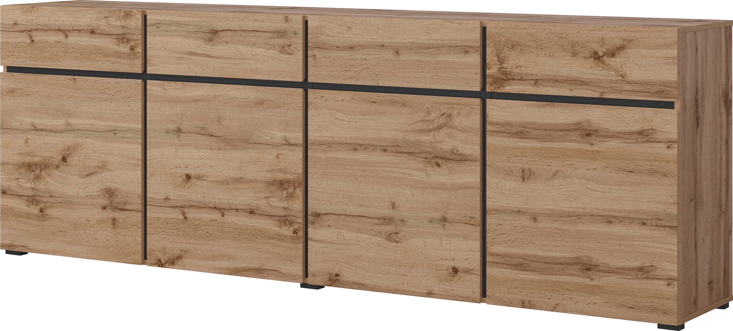 INOSIGN Sideboard »Cross,Breite 225 cm, moderne grifflose Kommode,4 Türen/4 Schubkästen«, Schubladenschrank mit viel Stauraum, Einlegeböden verstellbar