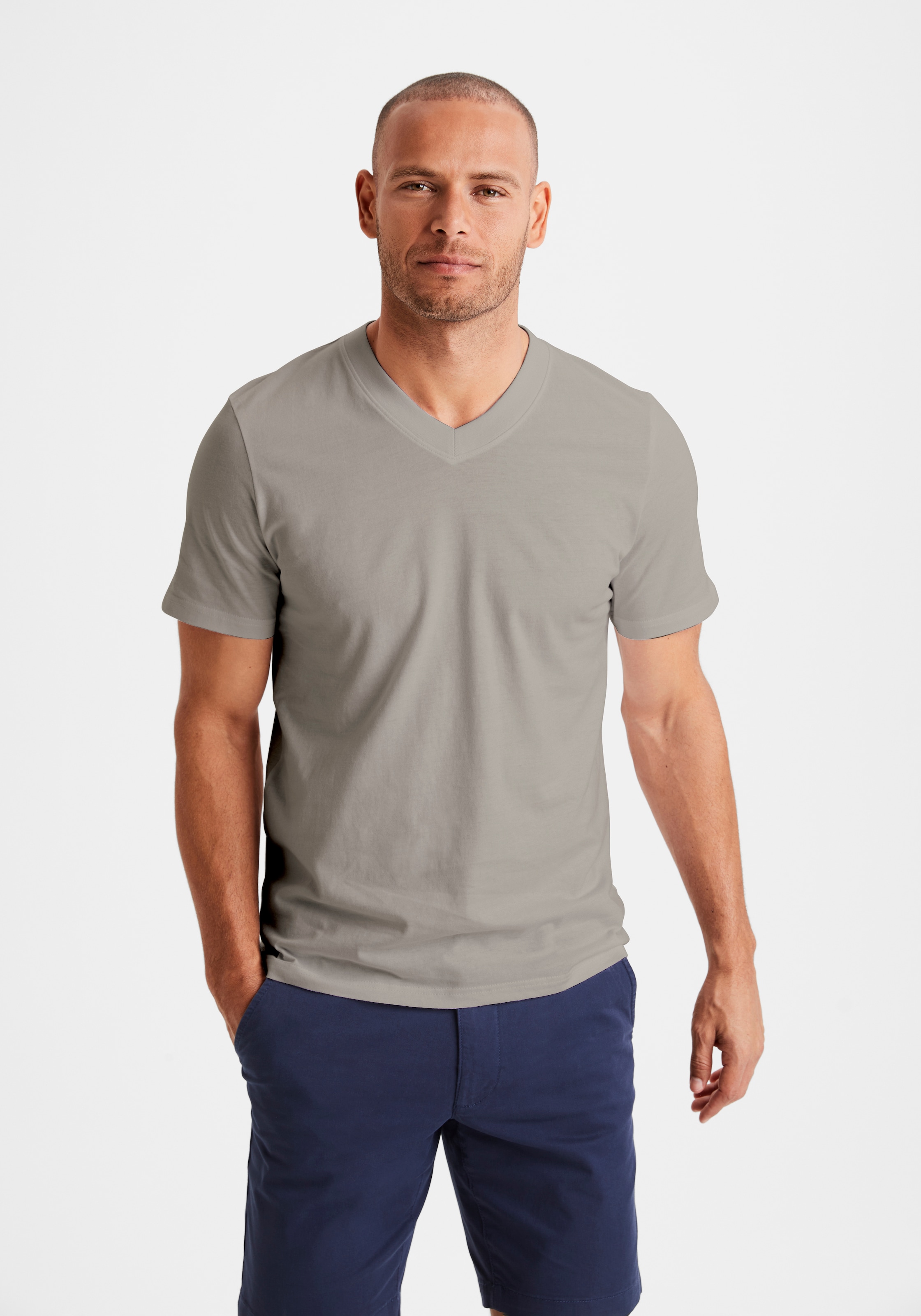 KangaROOS V-Shirt »Regular Fit,«, Freizeitshirt mit Kurzarm, V-Ausschnitt aus reine Baumwolle