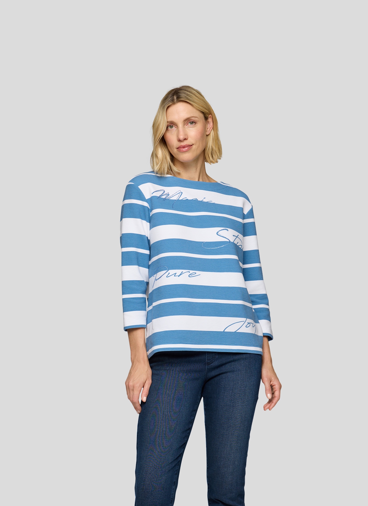 Rabe 3/4-Arm-Shirt, Sommershirt mit Streifen und Glitzersteinen, Druck