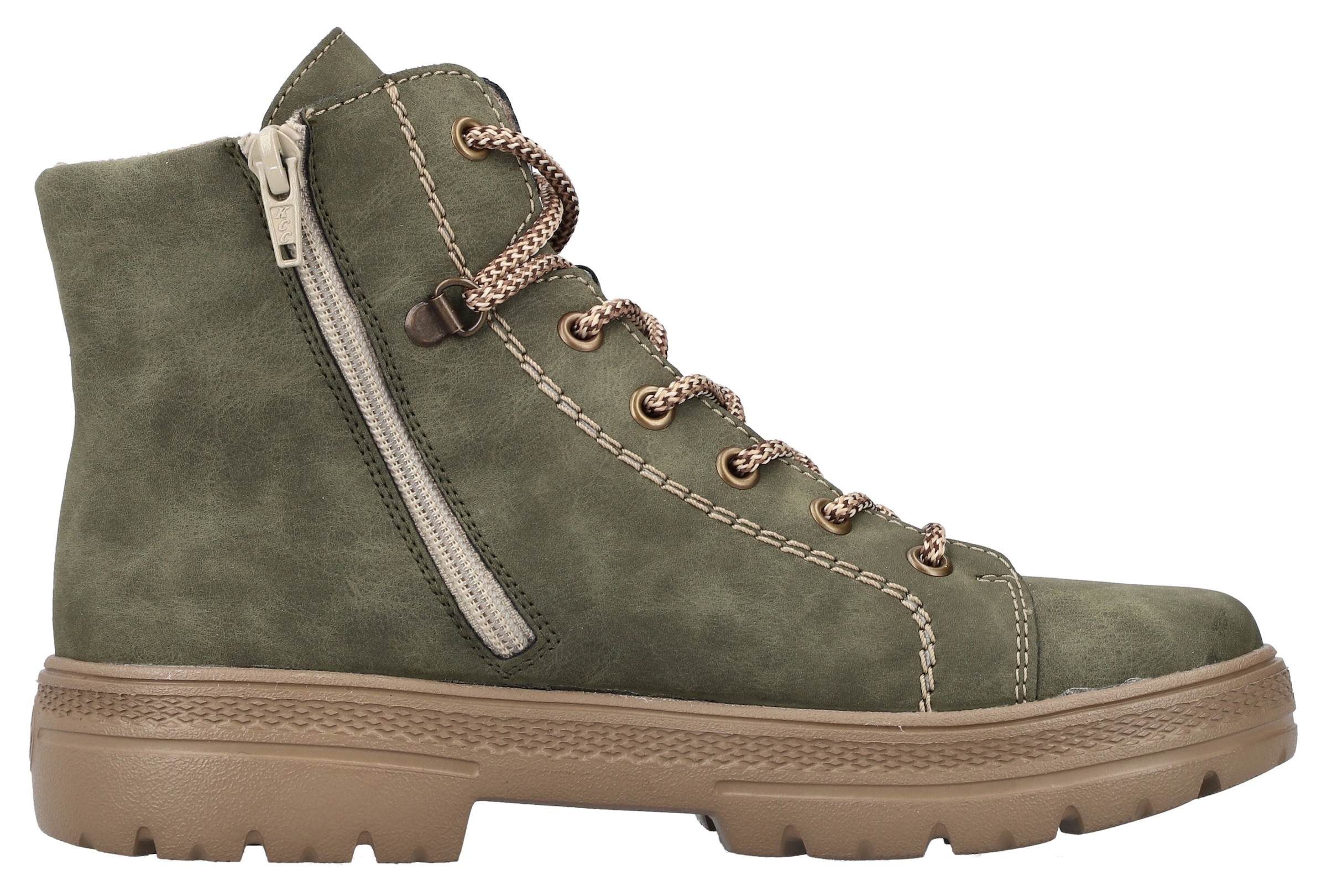 Rieker Schnürboots, Stiefelette, Plateausohle, Kontrastnaht, mit Innenreissverschluss