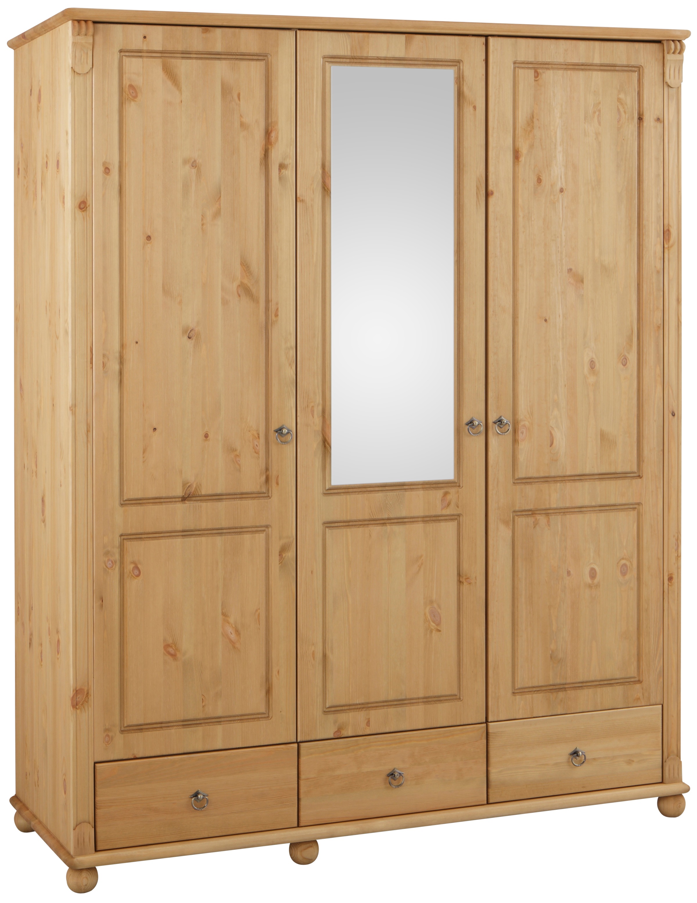 GOODproduct Kleiderschrank »Tessin, Dretürenschrank, 3-türig« B/H/T ca. 152/191/59 cm, Breite 152 cm, Kiefer massiv, mit Spiegel und 3 Schubladen