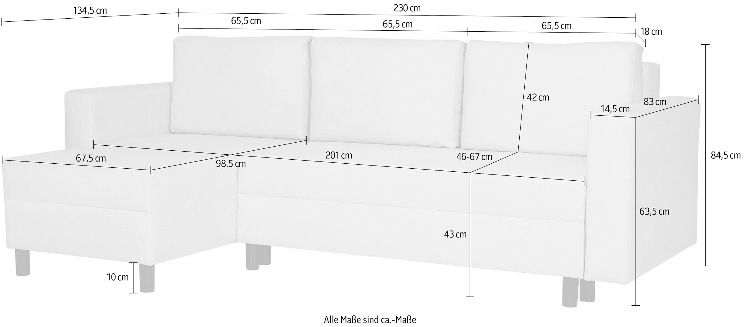 INOSIGN Ecksofa »GLENOE Schlafsofa mit Bettkasten, Recamiere beidseitig montierbar«, L-Form, Masse B/T/H: 230/135/84,5 cm, Velvet & Struktur weich