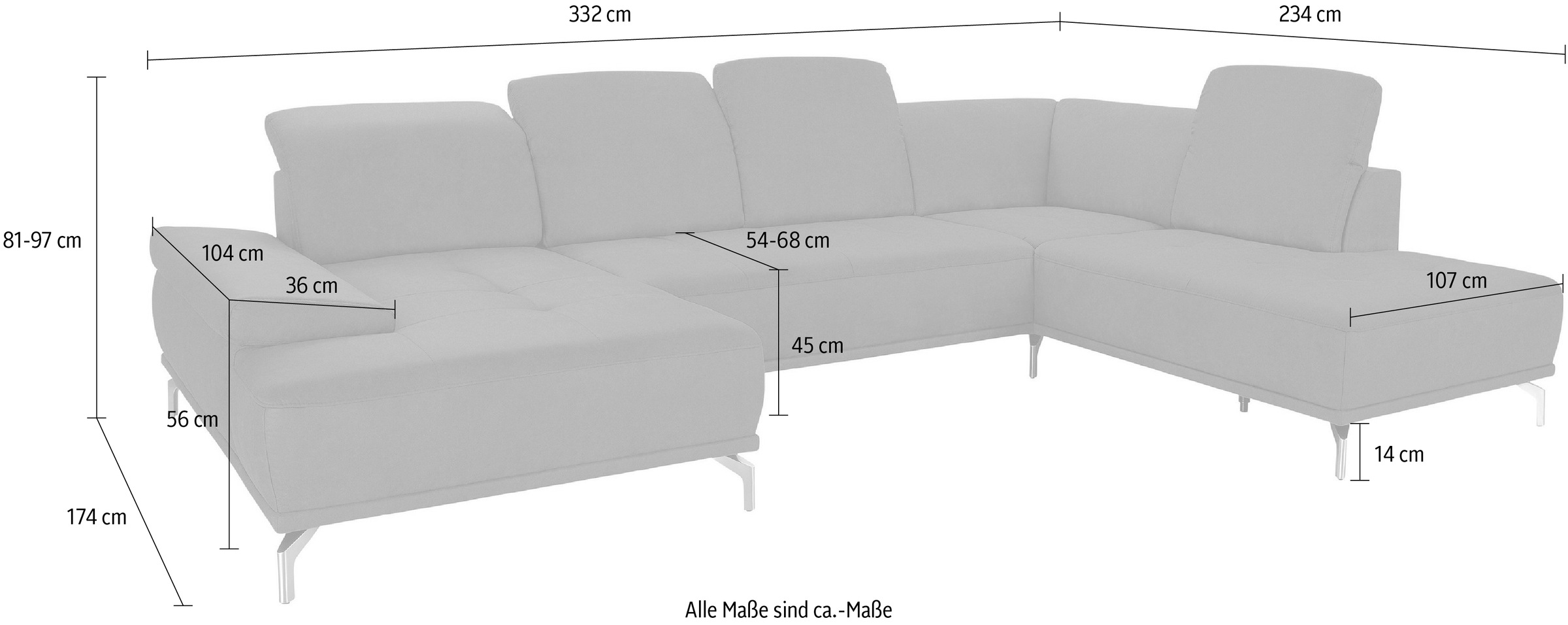 Places of Style Wohnlandschaft »Caluna«, Inkl.Sitztiefenverstellung, wahlweise mit Kopf- und Armteilverstellung