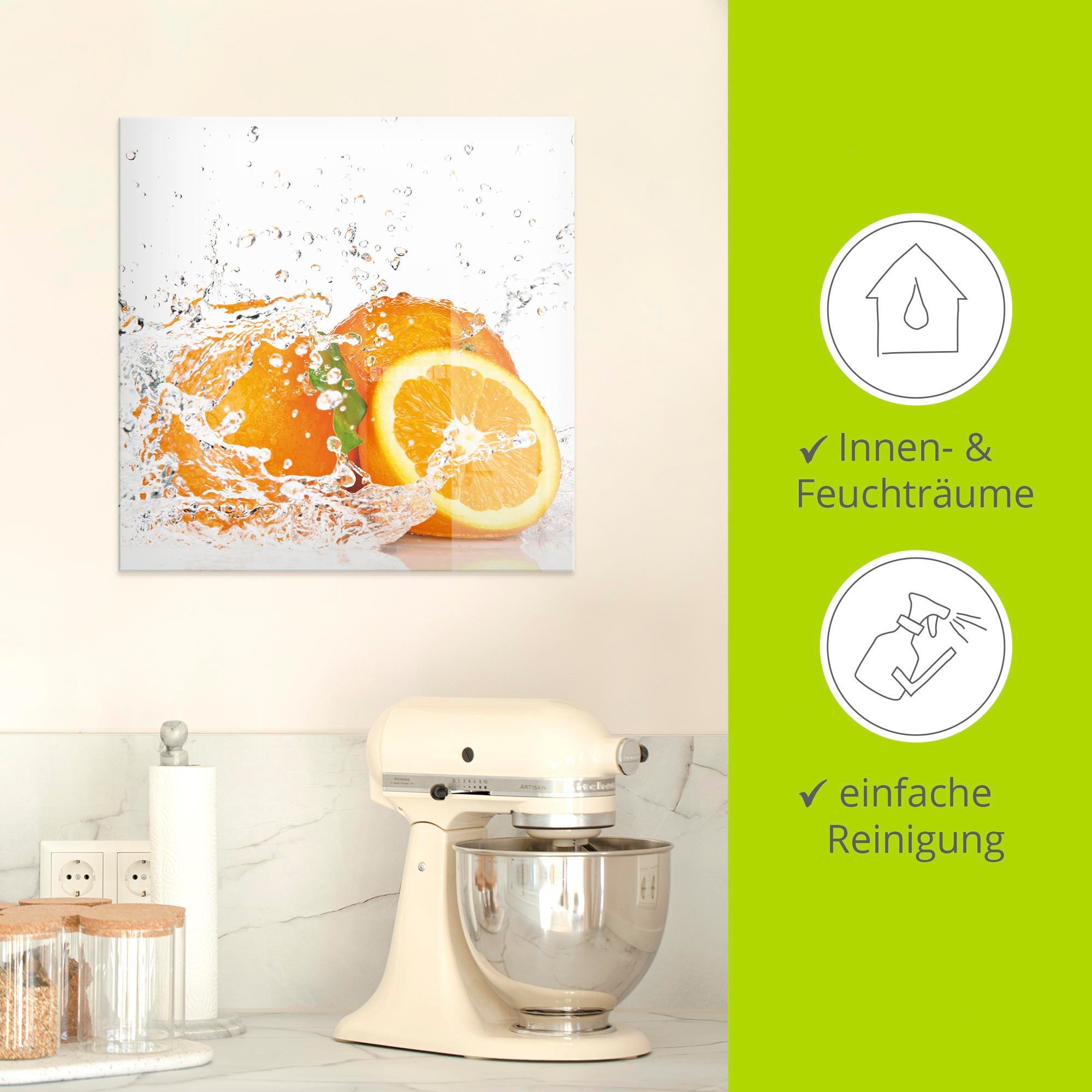 Artland Glasbild »Orange mit Spritzwasser«, Süssspeisen, (1 St.), in verschiedenen Grössen