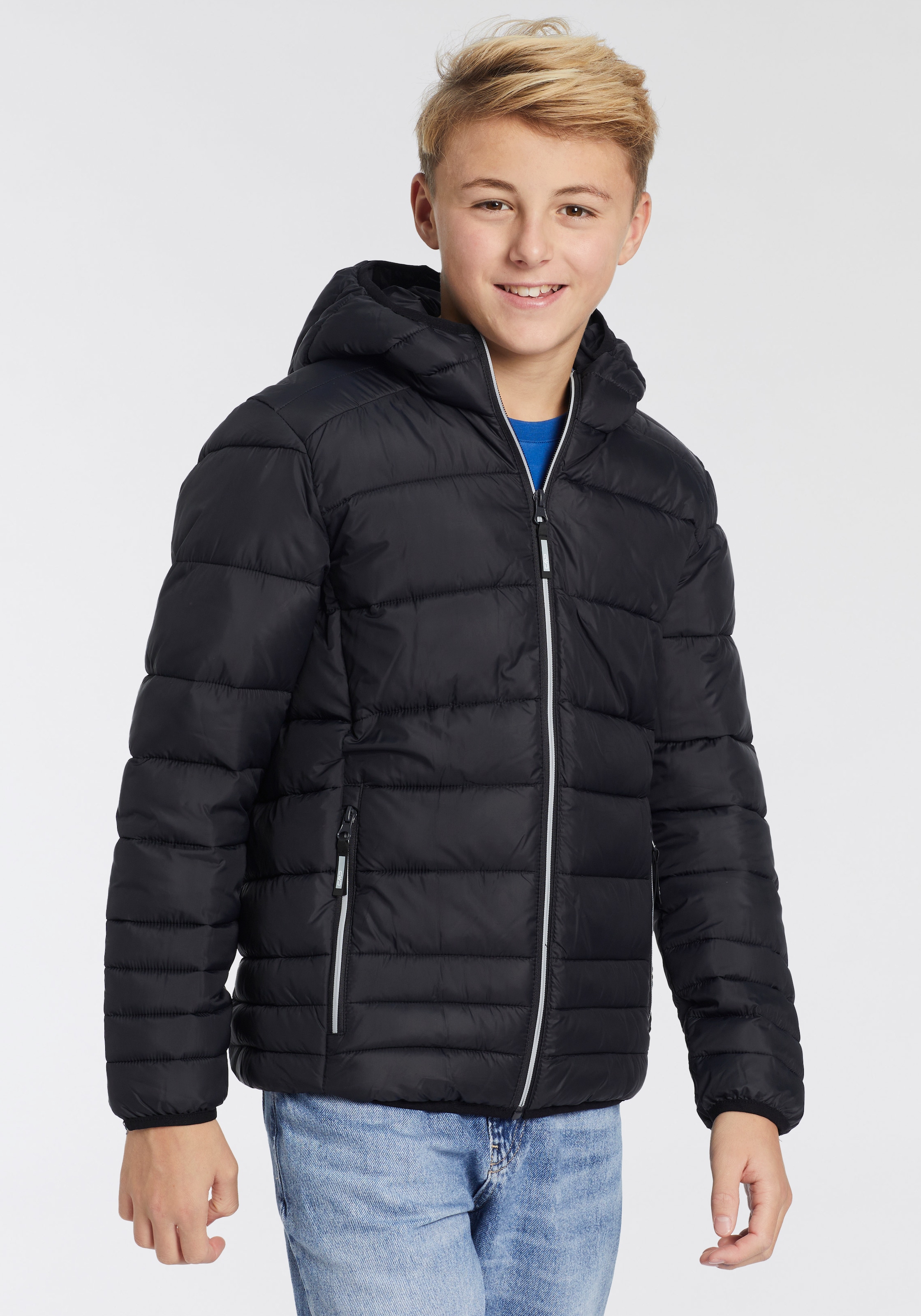 Cmp Nero Steppjacke "Kid Jacket Fix Hood" Mit Kapuze Mit Kapuze, Winddicht, Wasserabweisend, Aus Polyester