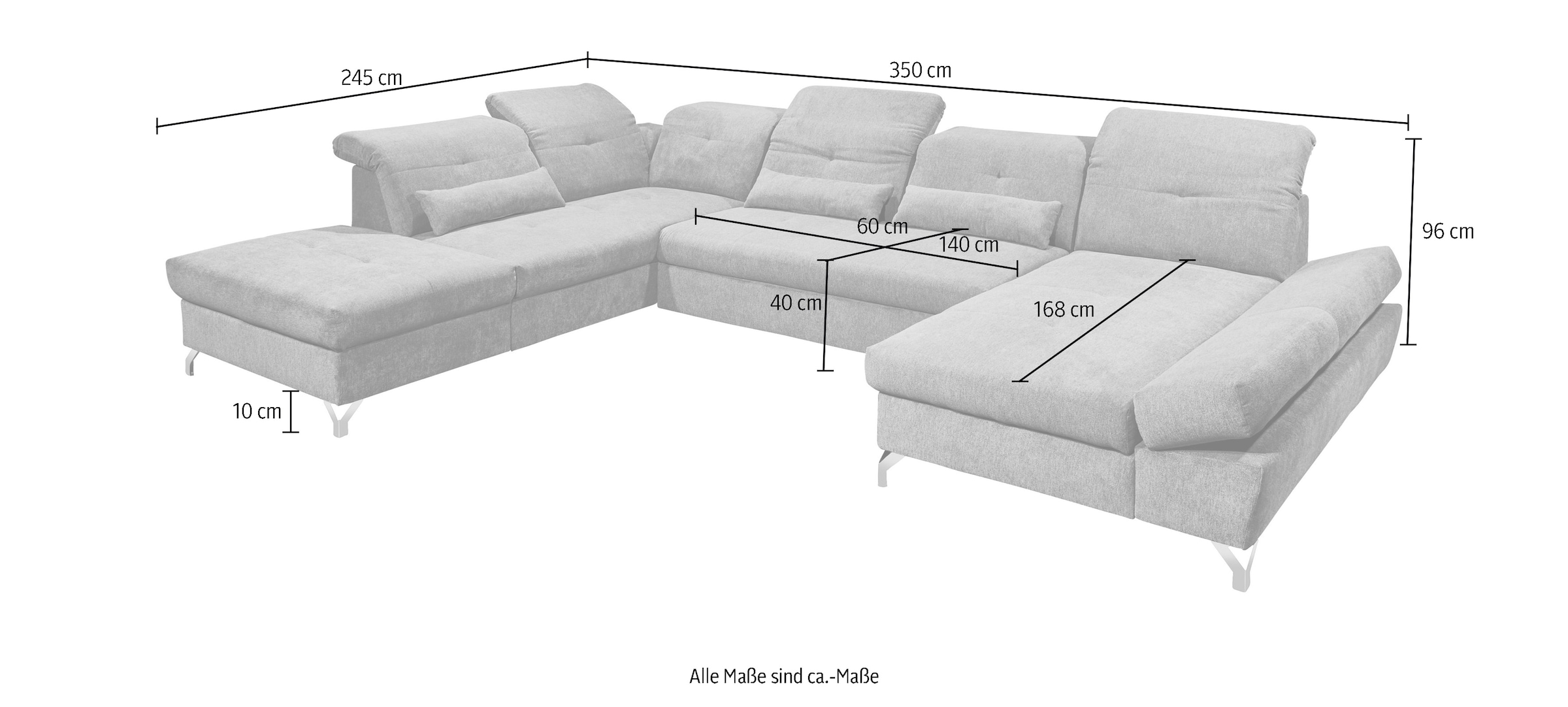 ED EXCITING DESIGN Wohnlandschaft »Melfi U-Form mit Bettfunktion, Bettkasten«, Arm- & Kopfteilverstellung & 3 Nierenkissen