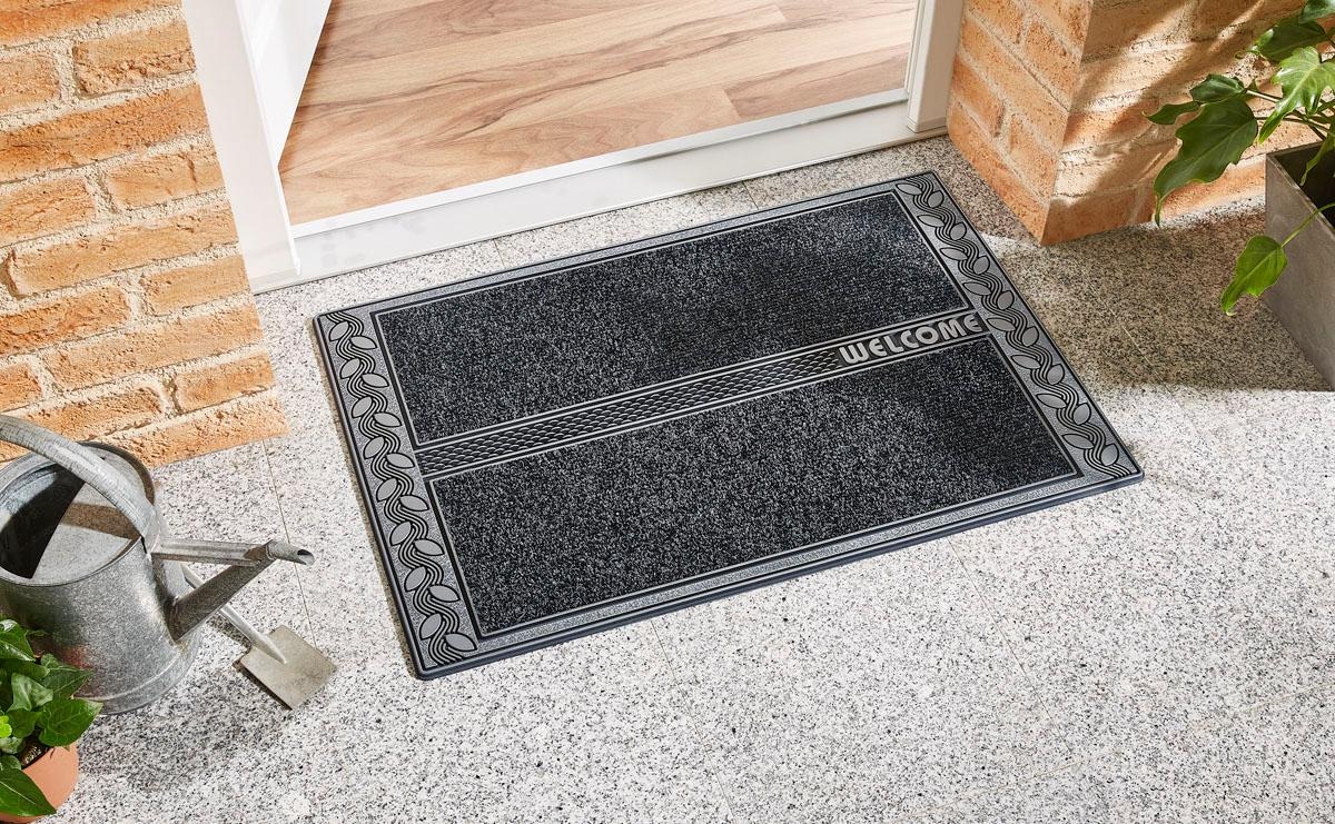 Home2Fashion Fussmatte »SE Clean Leaves, Welcome«, rechteckig, 8 mm Höhe, Schmutzfangmatte, mit Spruch, robust, In- und Outdoor geeignet