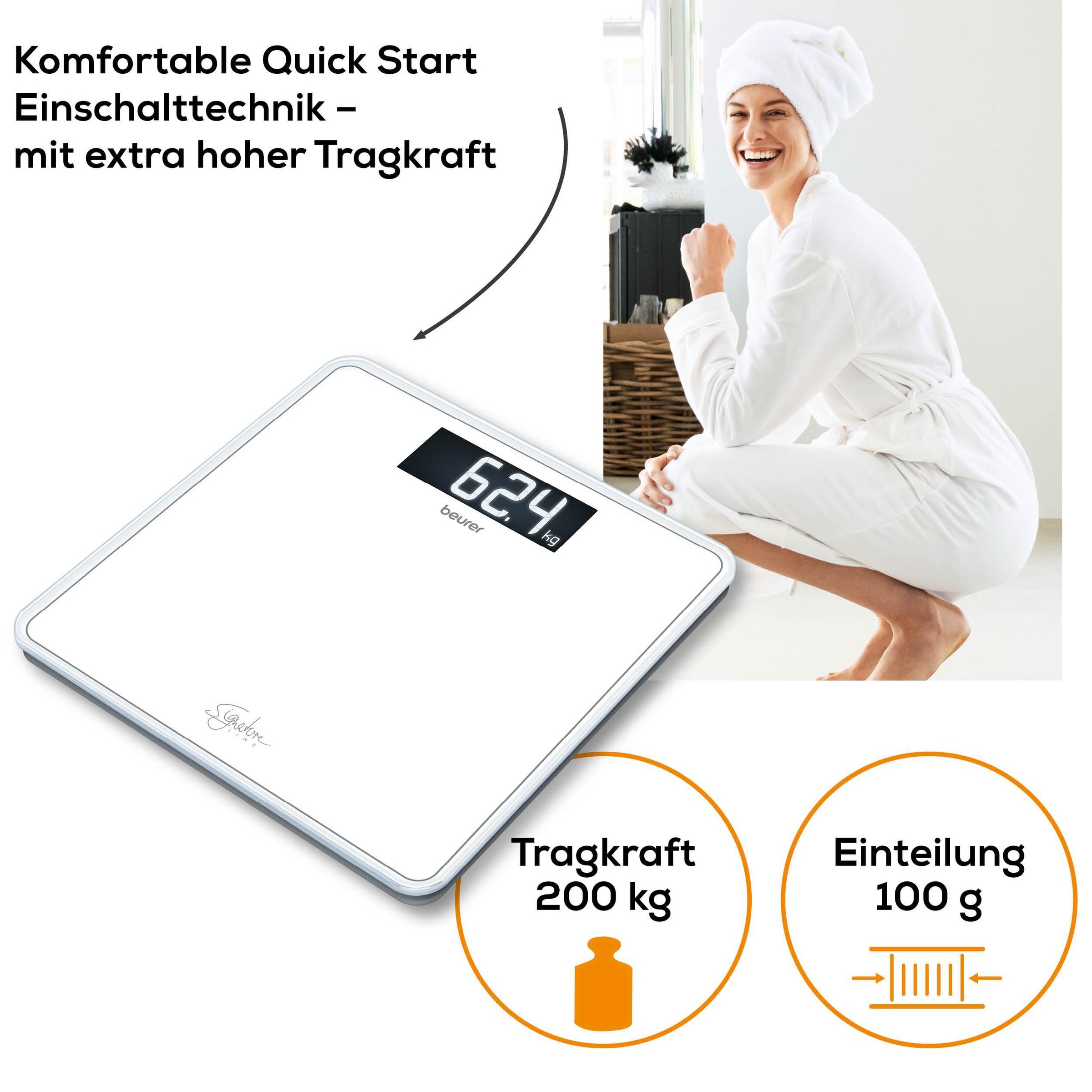 BEURER Personenwaage »GS 400, grosse Trittfläche mit 8 mm weissem Sicherheitsglas«, XL-Display, Tragkraft bis 200 kg und praktische Einschaltautomatik