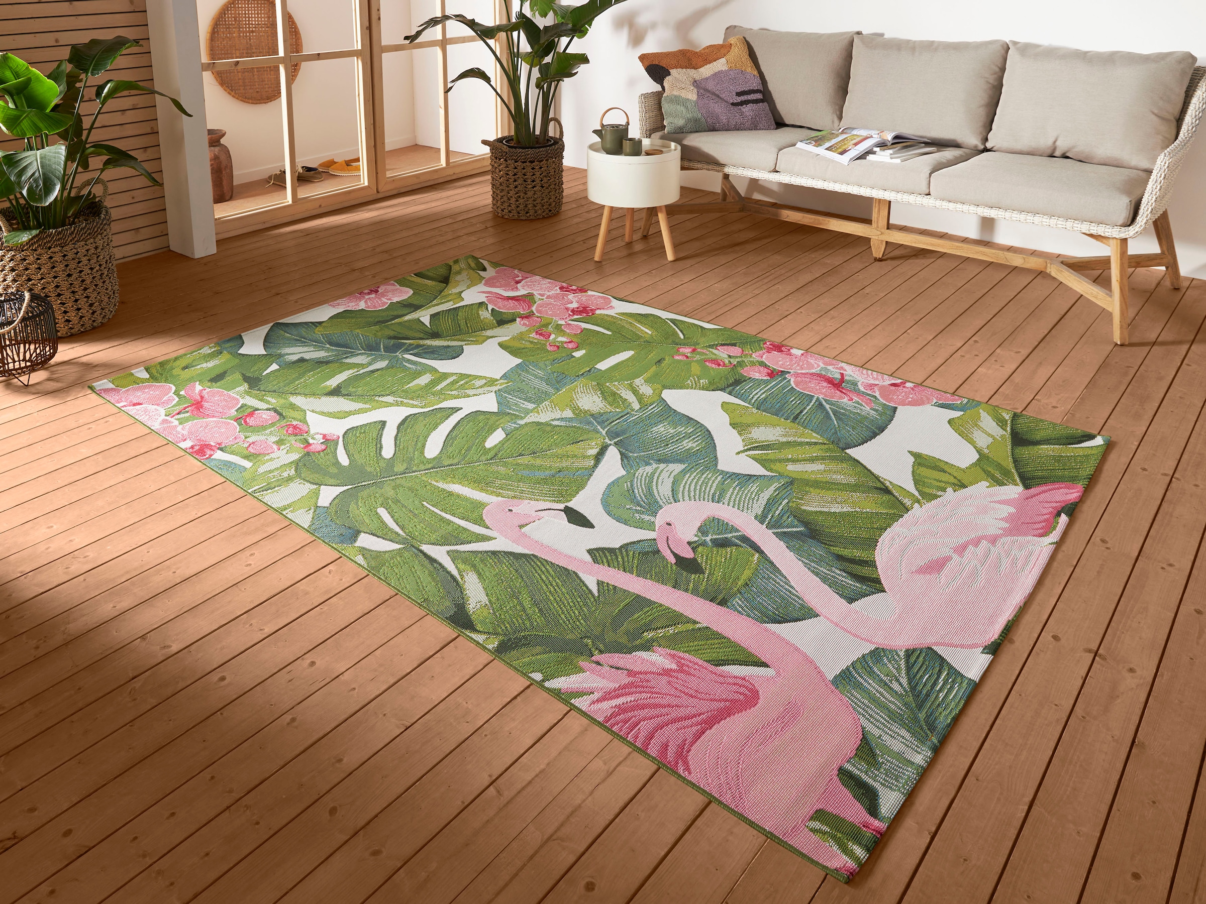 HANSE Home Outdoorteppich »Tropical Flamingo«, rechteckig, 3 mm Höhe, In-& Outdoor, Teppich, Wetterfest, Balkon, Garten, Wohnzimmer, Floral