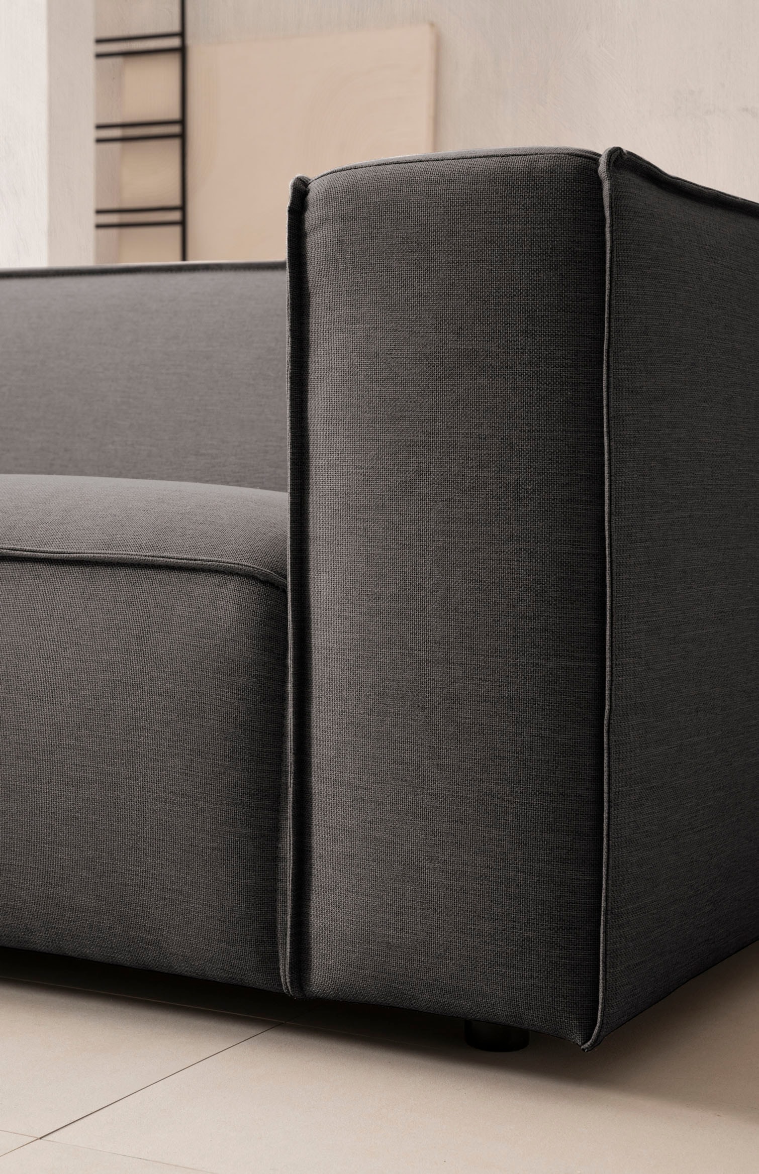 LeGer Home by Lena Gercke 3-Sitzer »PIARA, Couch mit Kedernaht, Sofa in Cord oder Leinenoptik«, schwarze Füsse, bequemer Sitzkomfort