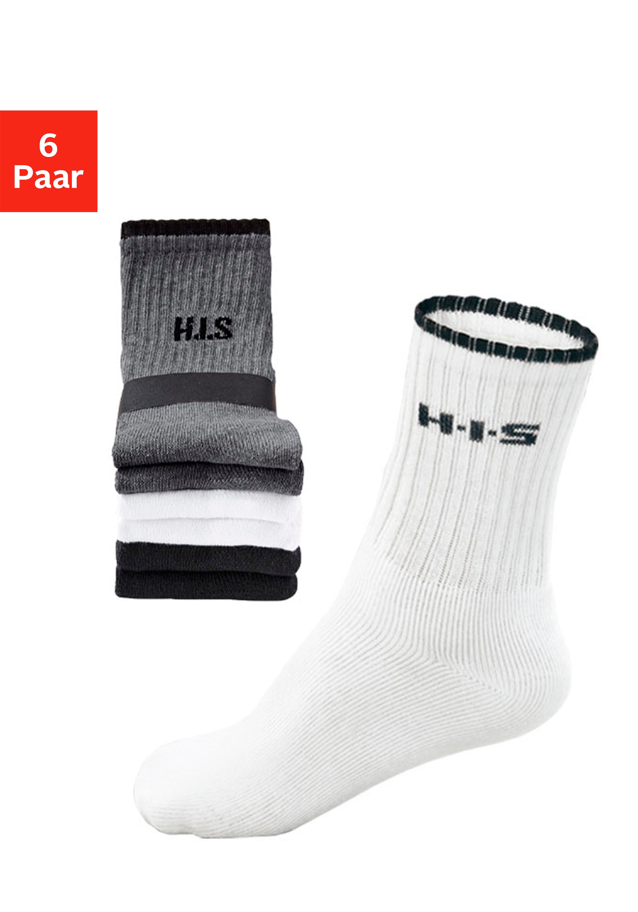 H.I.S Sportsocken Packung, 6 Stk. tlg. mit Frottee & verstärkten Belastungszonen