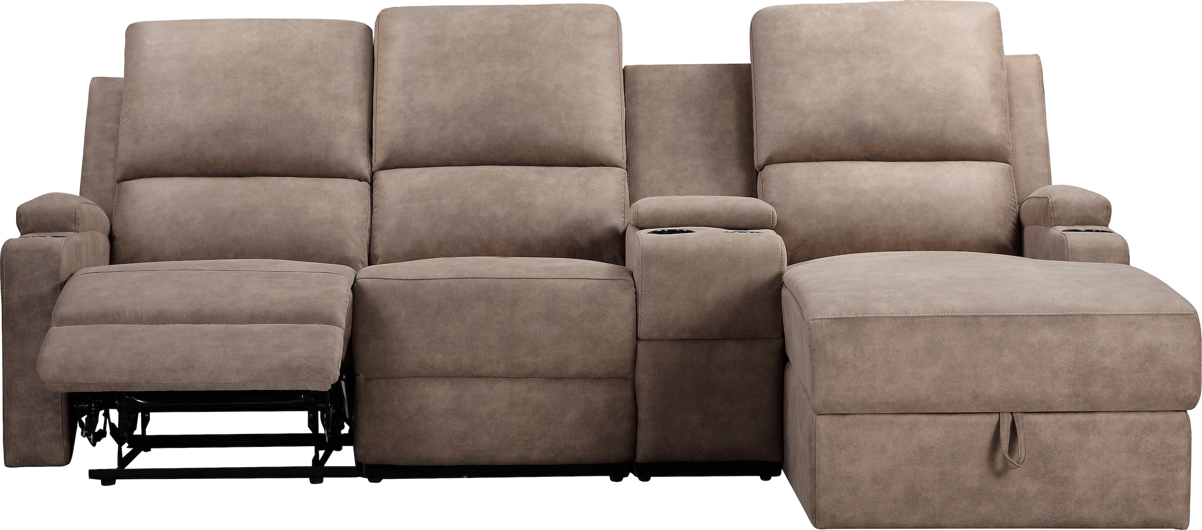 Home affaire Ecksofa »NAPORI Multimediasofa, 3er Kinosessel XXL, L-Form, 3 Bezugsstoffe«, Kinosofa mit Relaxfunktion, Getränkehalter, Staufach und Staukasten