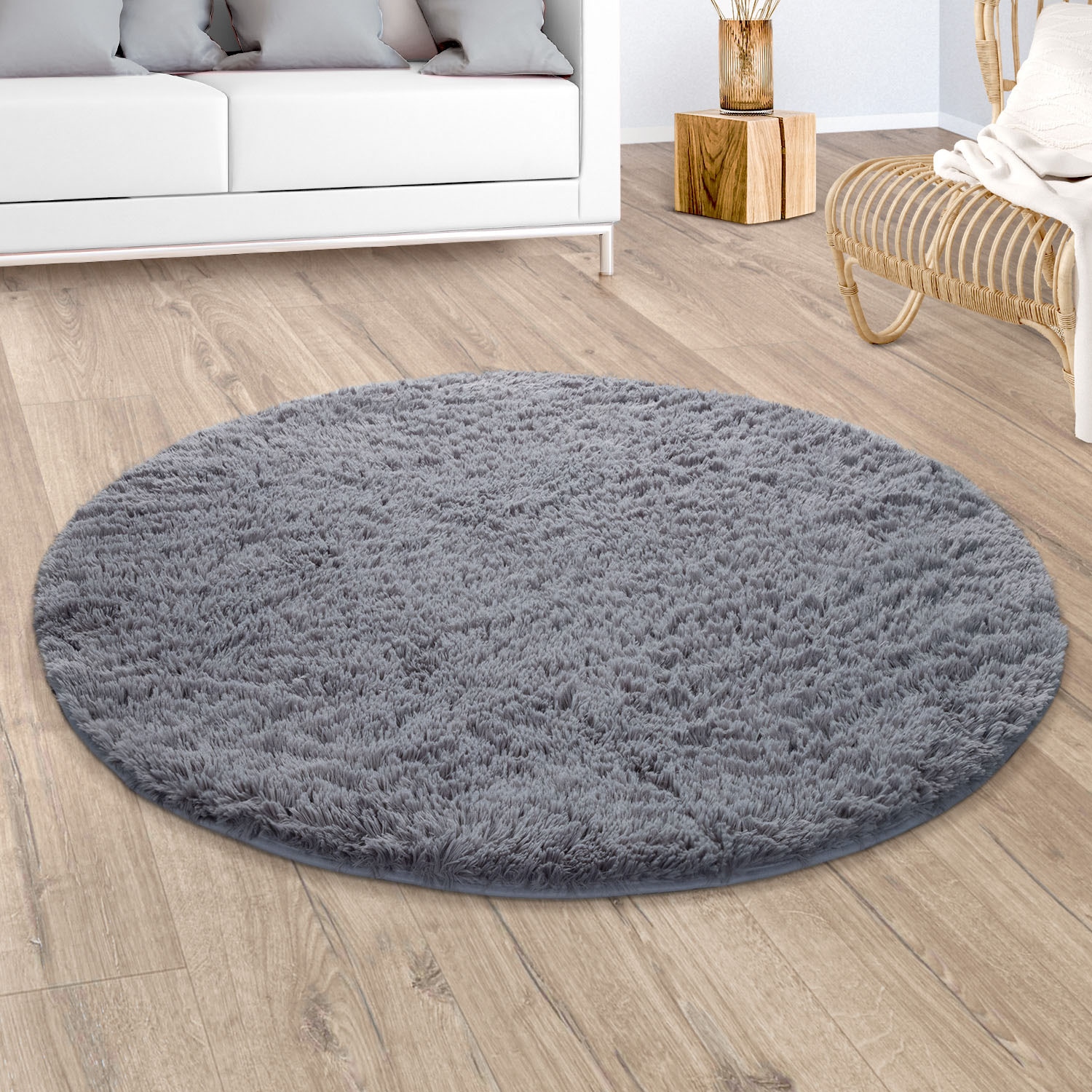 Paco Home Hochflor-Teppich »Silky 591«, rund, 37 mm Höhe, Uni Farben, besonders weich und kuschelig