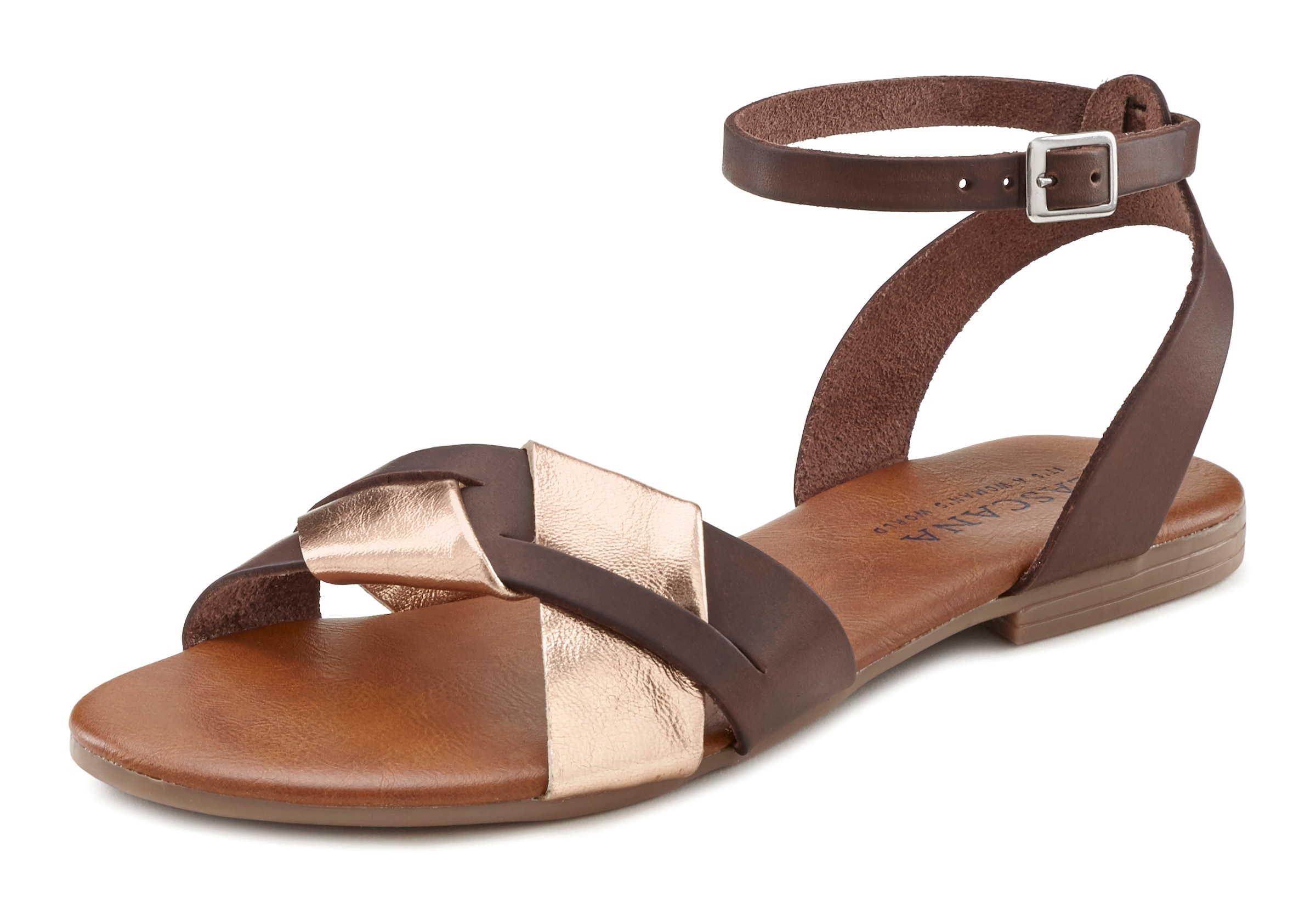 LASCANA Sandale, Sandalette, Sommerschuh aus hochwertigem Leder mit Metallic Optik